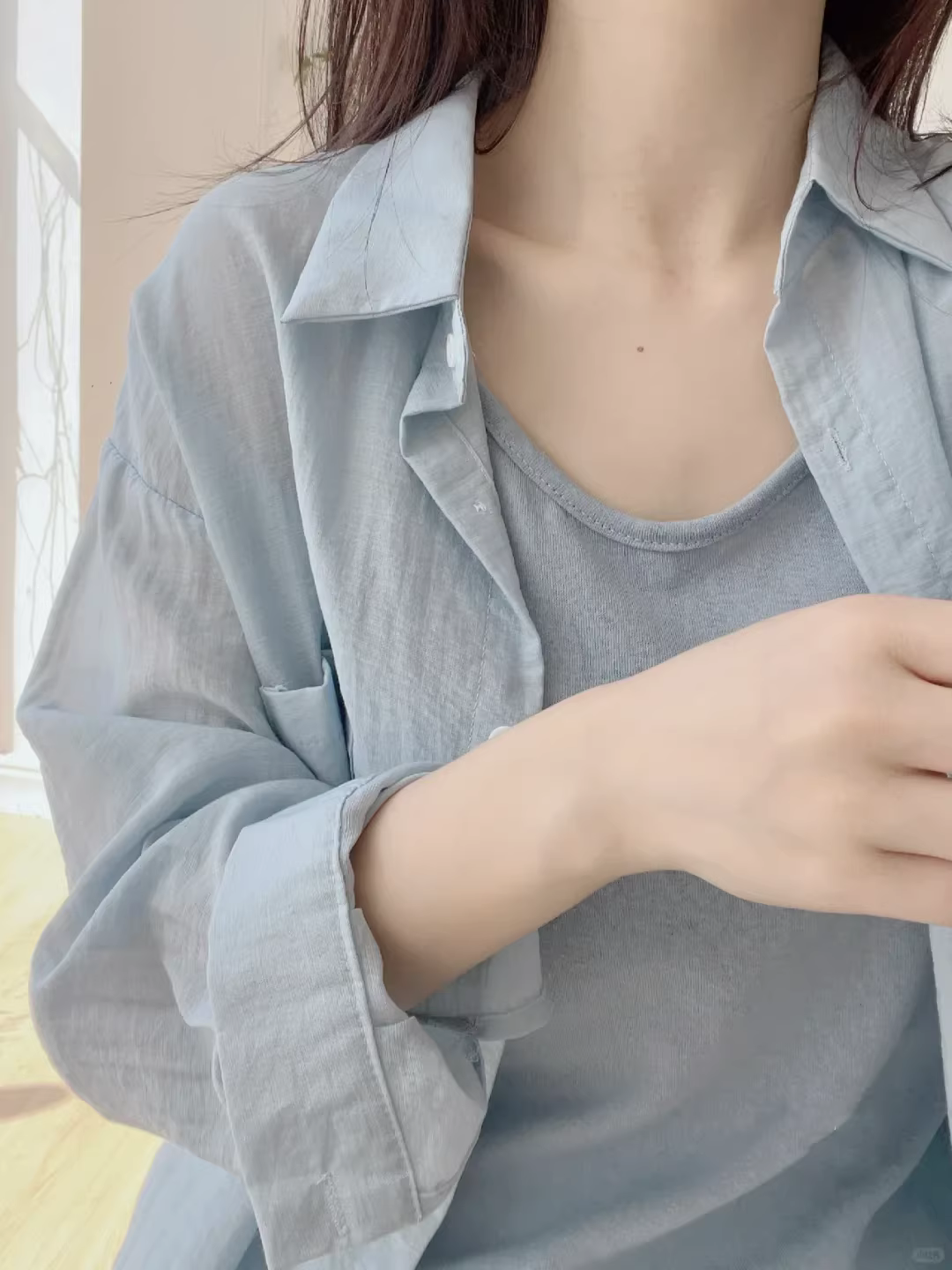 Áo chống nắng dài tay màu xanh La Chapelle dành cho nữ 2025 áo cardigan dáng rộng mỏng mới mùa thu