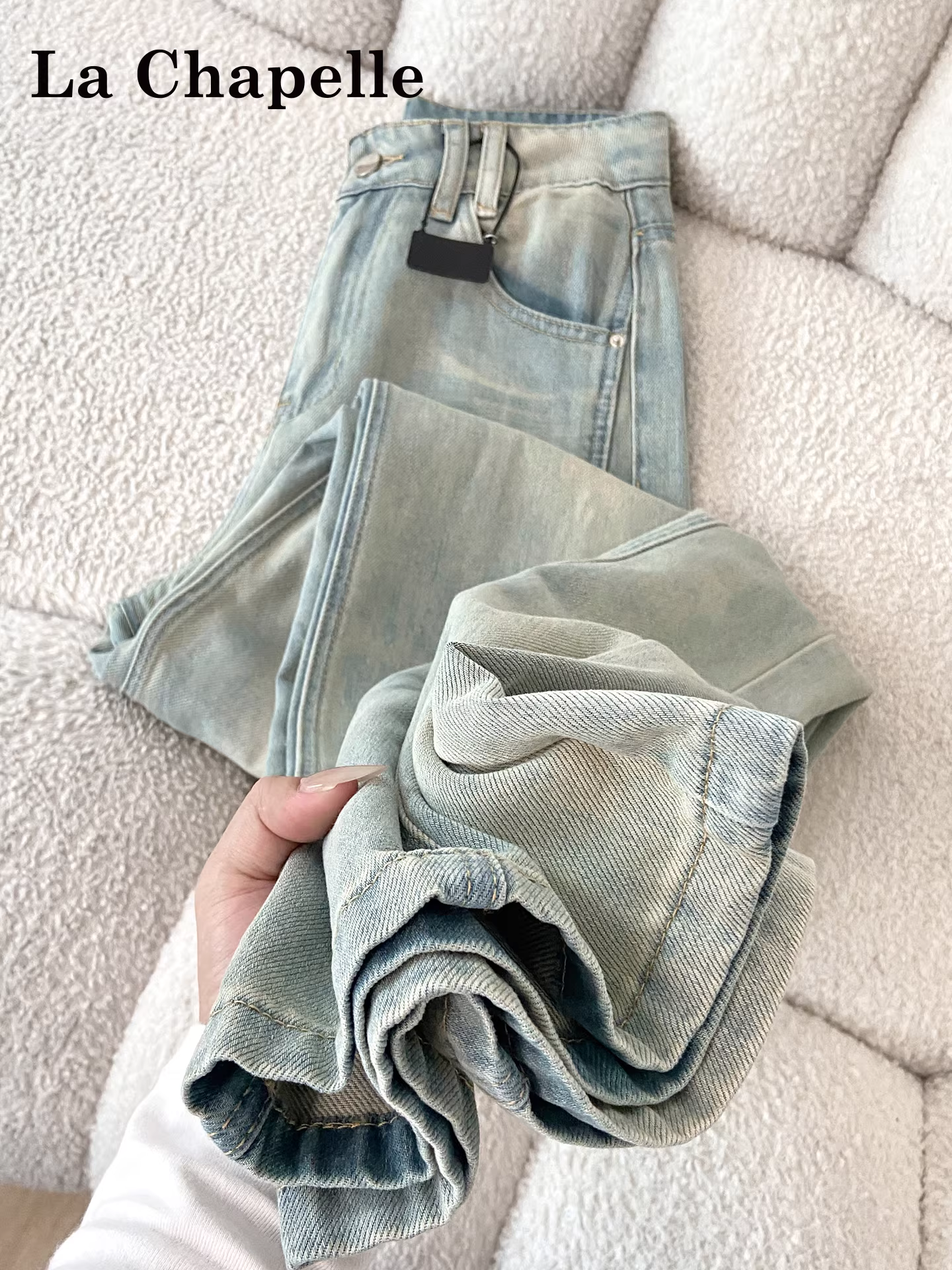 Quần jeans ống rộng La Chapelle retro kiểu dáng nhỏ nhắn dành cho nữ, mẫu mới thu đông 2025, cạp cao, dáng rộng, thẳng.