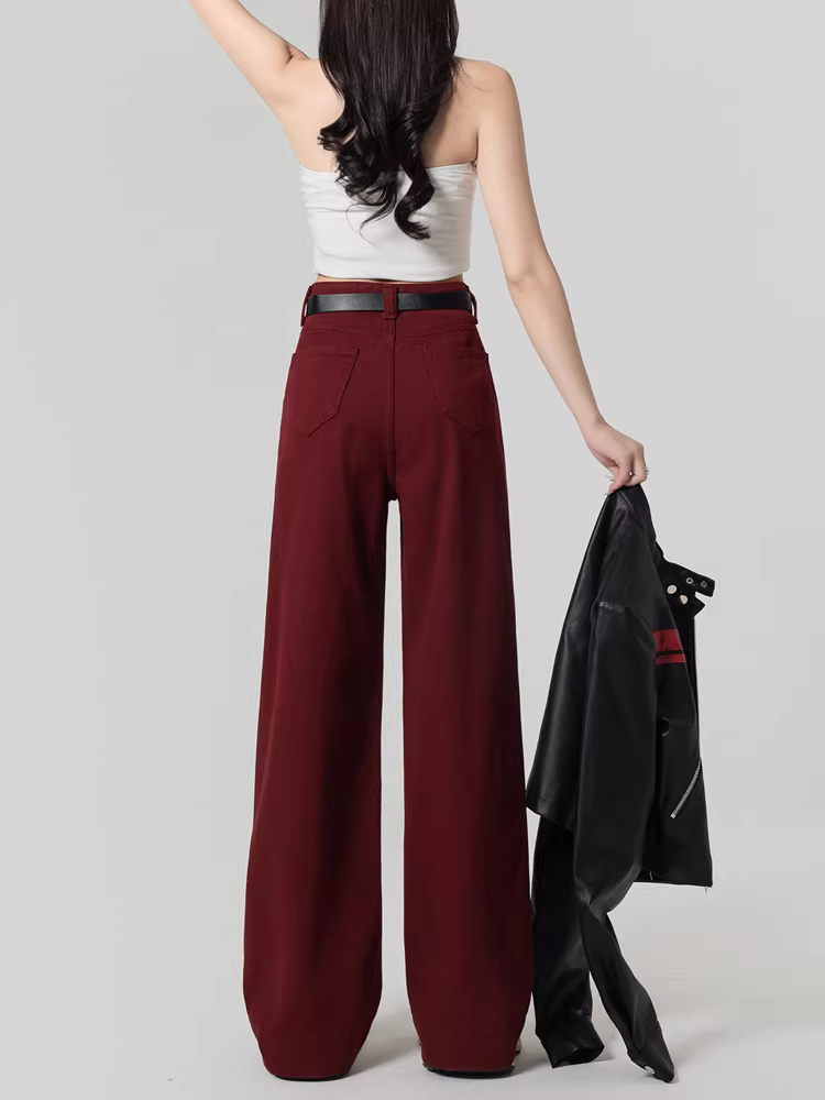 Quần jeans đỏ La Chapelle Ancora dáng rộng dành cho nữ, mẫu mới thu 2025, cạp cao, dáng rộng, dài chấm đất, thẳng.