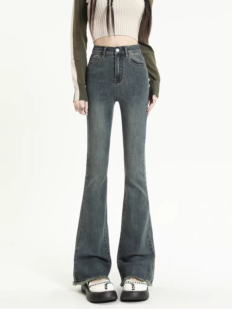 Quần jean La Chapelle dáng loe cổ điển dành cho nữ, kiểu mới thu đông 2025, ôm dáng, cạp cao, tôn dáng, quần ống chuông.