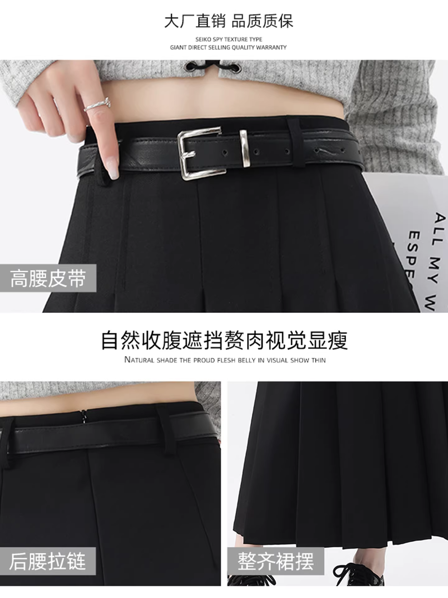 Váy xếp ly len màu xám La Chapelle dành cho nữ, mẫu mới thu đông 2025, cạp cao, dáng chữ A, dài ngang đùi