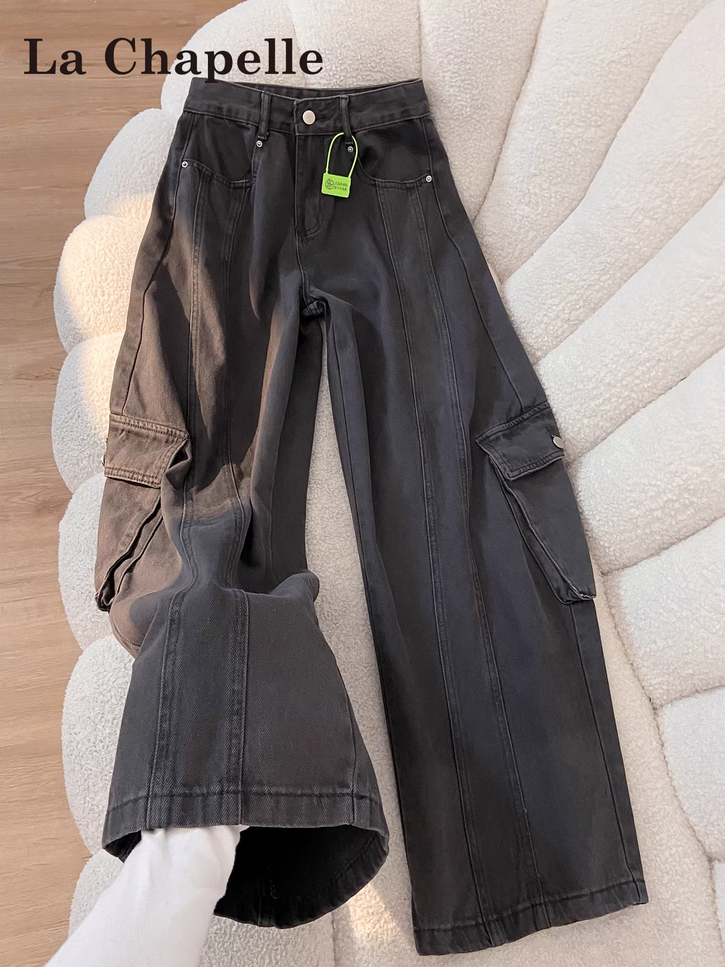 Quần cargo ống rộng kiểu Mỹ màu xám La Chapelle dành cho nữ, mùa thu đông 2025, quần ống đứng dáng suông cao cấp, chất liệu mềm mại