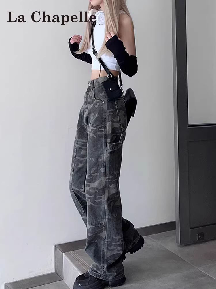 Quần cargo ống rộng kiểu La Chapelle dành cho nữ, mẫu mới thu đông 2025, phong cách Mỹ, cạp cao, rộng rãi, thoải mái, thích hợp đi bộ đường dài