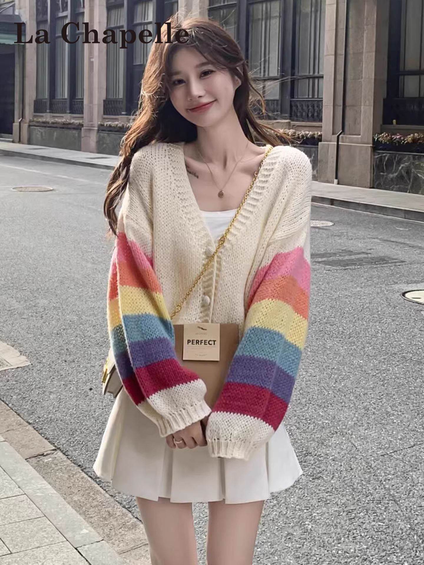 Áo cardigan dệt kim dài tay La Chapelle Dopamine dành cho nữ, Thu/Đông 2025 kiểu mới, áo khoác len phong cách lười biếng.