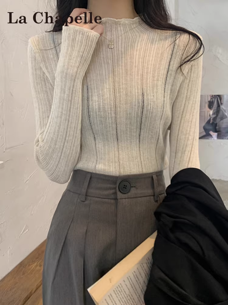Áo len dệt kim cổ lọ nửa cao La Chapelle dành cho nữ, áo lót ôm sát kiểu dáng mới thu đông 2025.