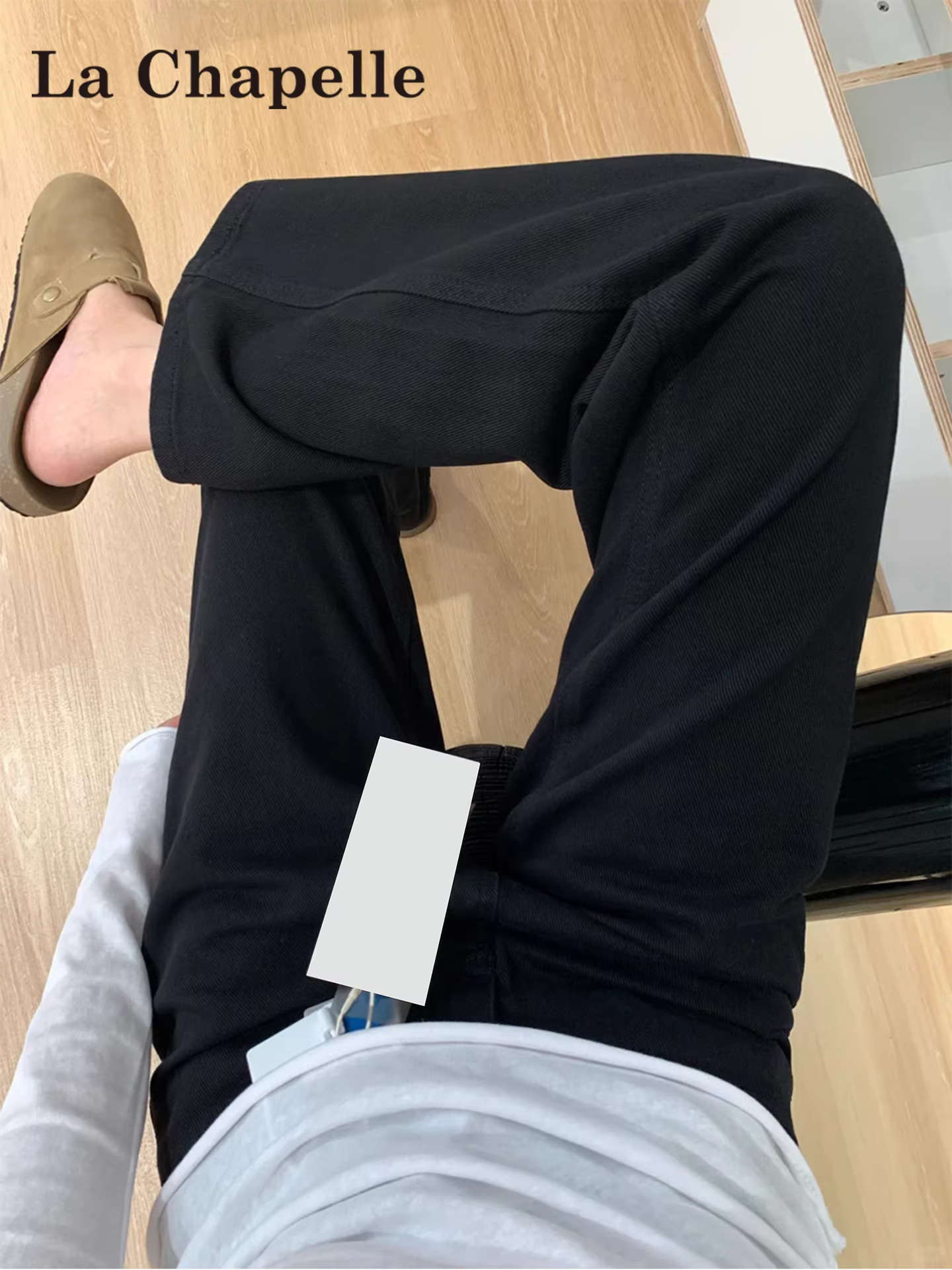 Quần jeans đen dáng rộng La Chapelle dành cho nữ, mẫu mới thu đông 2025, chất liệu lông cừu, dáng rộng, thẳng, size nhỏ nhắn