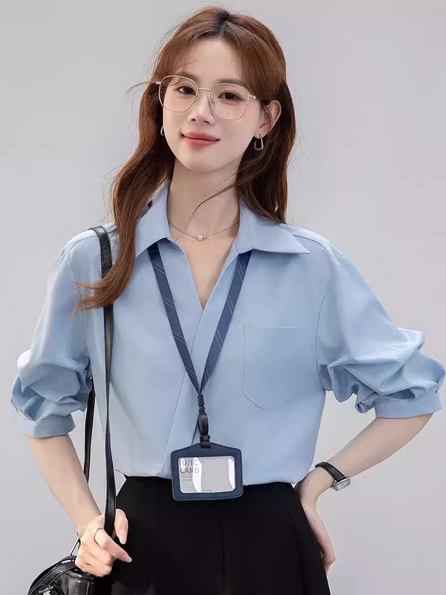 Áo sơ mi ngắn tay kiểu Pháp La Chapelle dành cho nữ, mẫu mới mùa hè 2025, siêu thời trang, thích hợp đi làm và trang phục công sở.