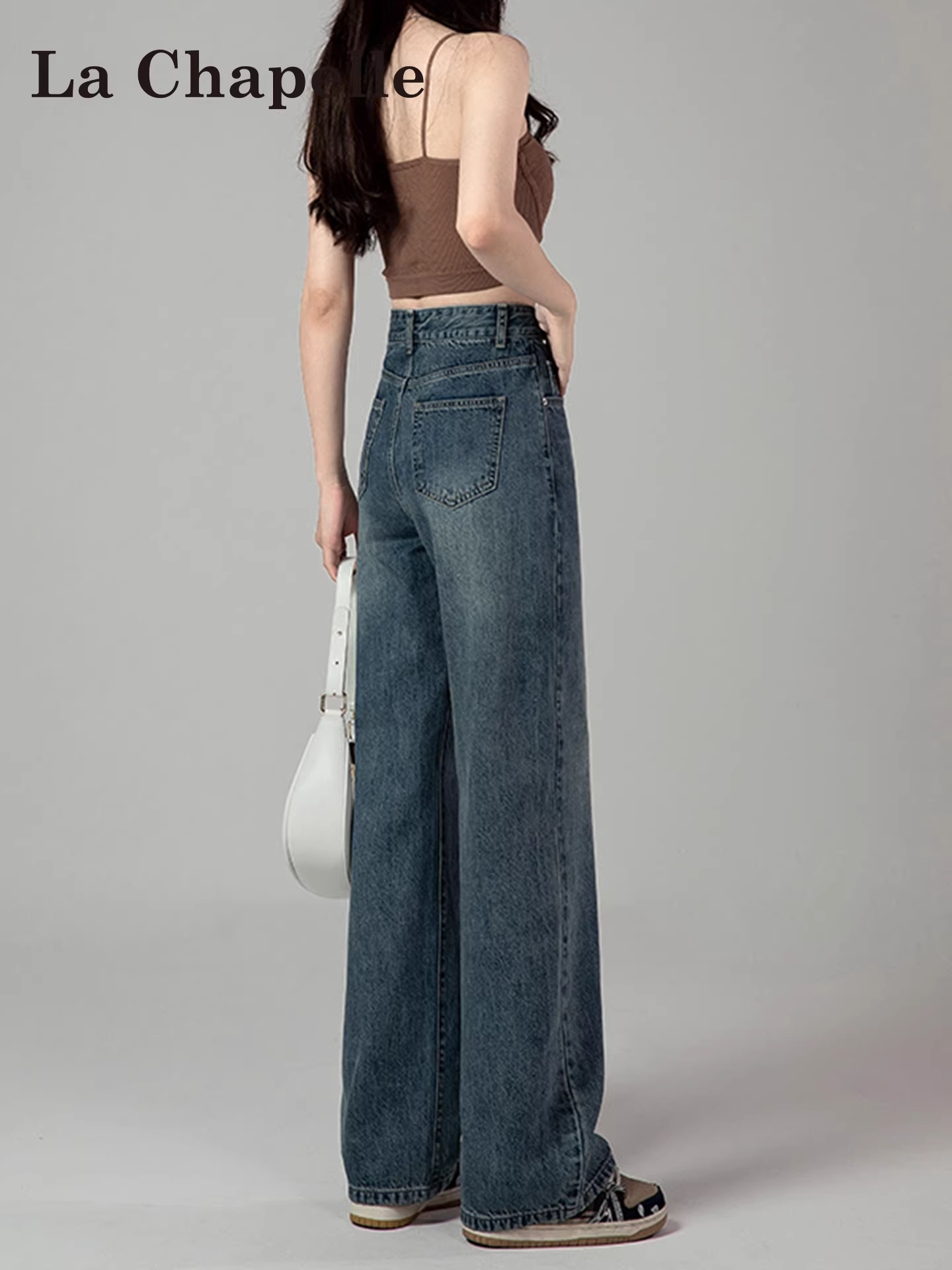 Quần jeans La Chapelle dáng rộng, ống rộng, cạp cao, kiểu dáng retro dành cho nữ, mùa thu 2025, dành cho người nhỏ nhắn, quần ống đứng, chất liệu mềm mại