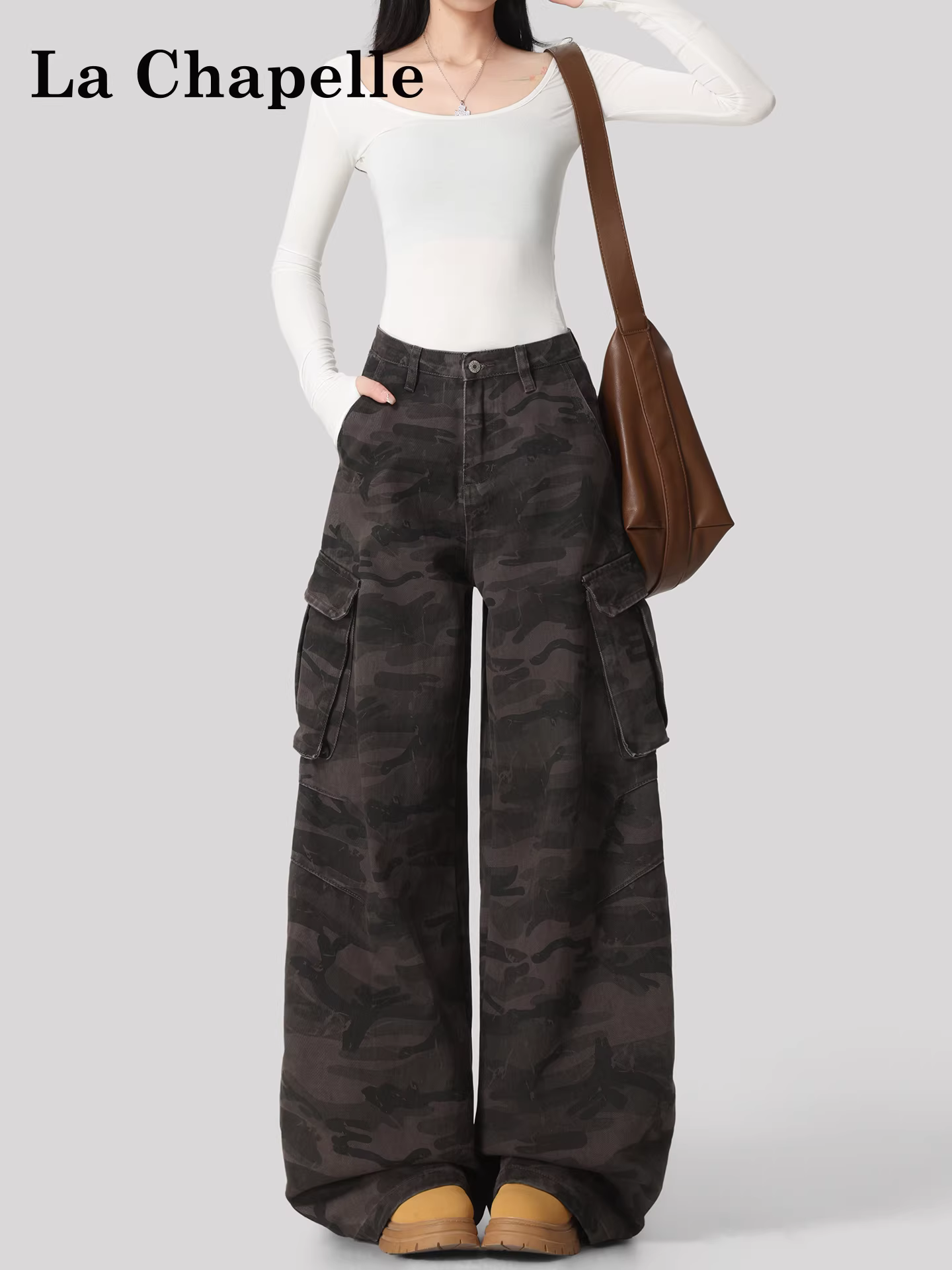 Quần jeans cargo ống rộng kiểu Mỹ La Chapelle dành cho nữ, mẫu mới thu đông 2025, cạp cao, dáng rộng, thẳng