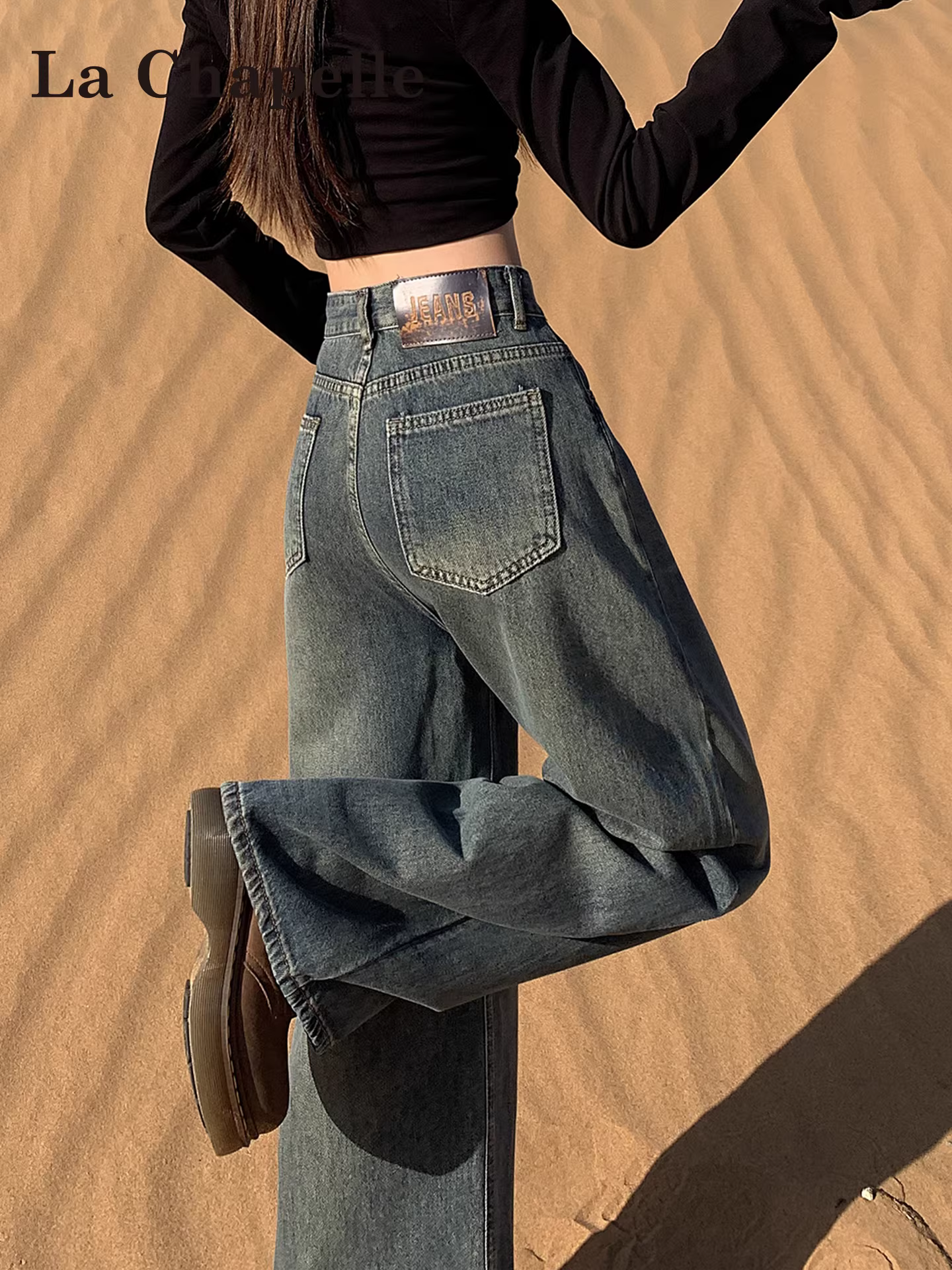 Quần jeans ống rộng La Chapelle kiểu retro dành cho nữ, thu đông 2025, cạp cao, dáng suông, size nhỏ