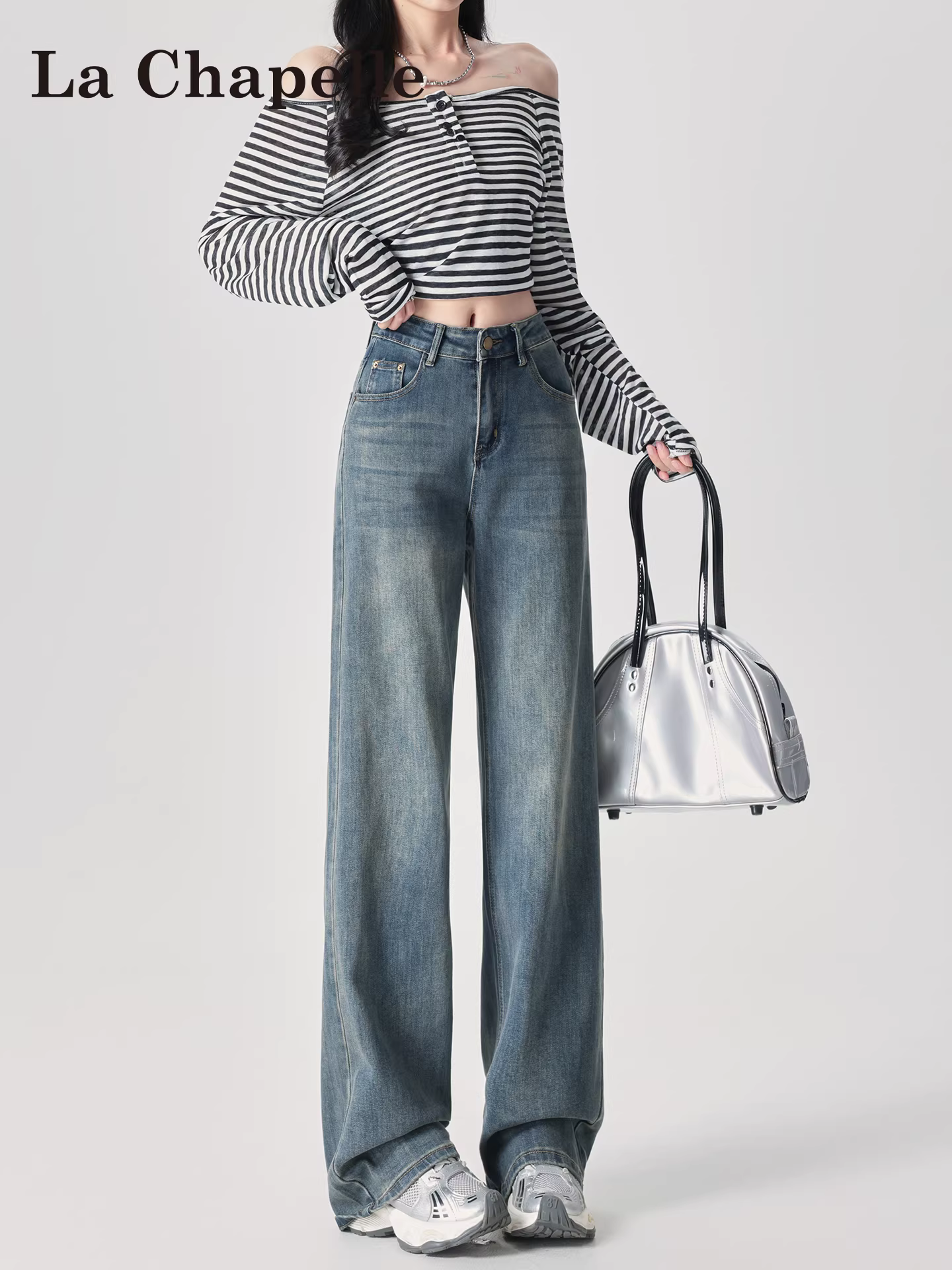 Quần jeans ống rộng dáng retro La Chapelle dành cho nữ, mẫu mới thu đông 2025, cạp cao, tôn dáng, dáng thẳng
