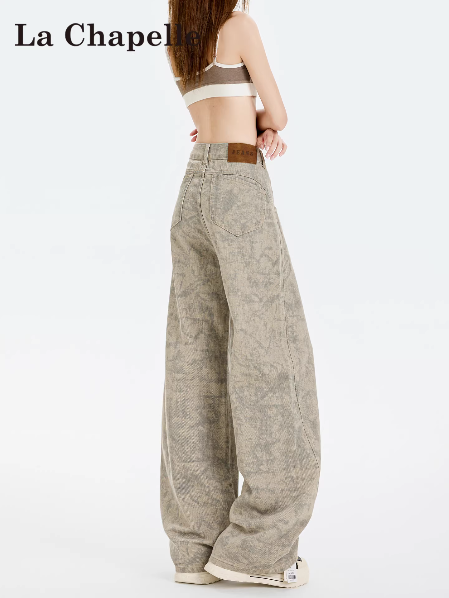 Quần jeans ống rộng in họa tiết tie-dye La Chapelle dành cho nữ, mùa thu đông 2025, kiểu dáng mới, cạp cao, dáng rộng, thẳng.