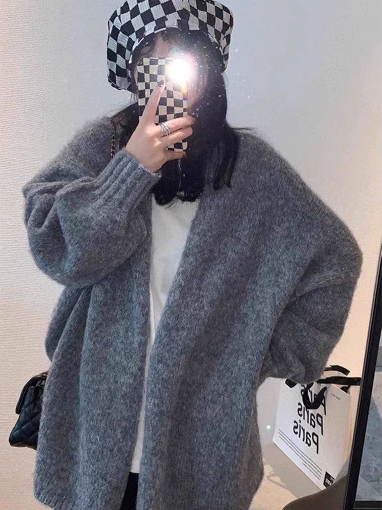 Áo khoác cardigan len dệt kim dài tay La Chapelle dáng rộng cho nữ, mẫu mới thu đông 2025, phong cách lười biếng, mềm mại và ấm áp