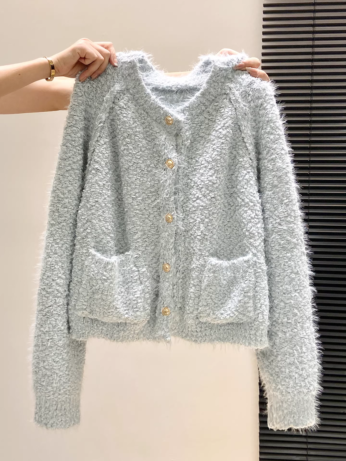 Áo cardigan len dệt kim cổ tròn tay dài La Chapelle dành cho nữ, thiết kế thu đông 2025 mới