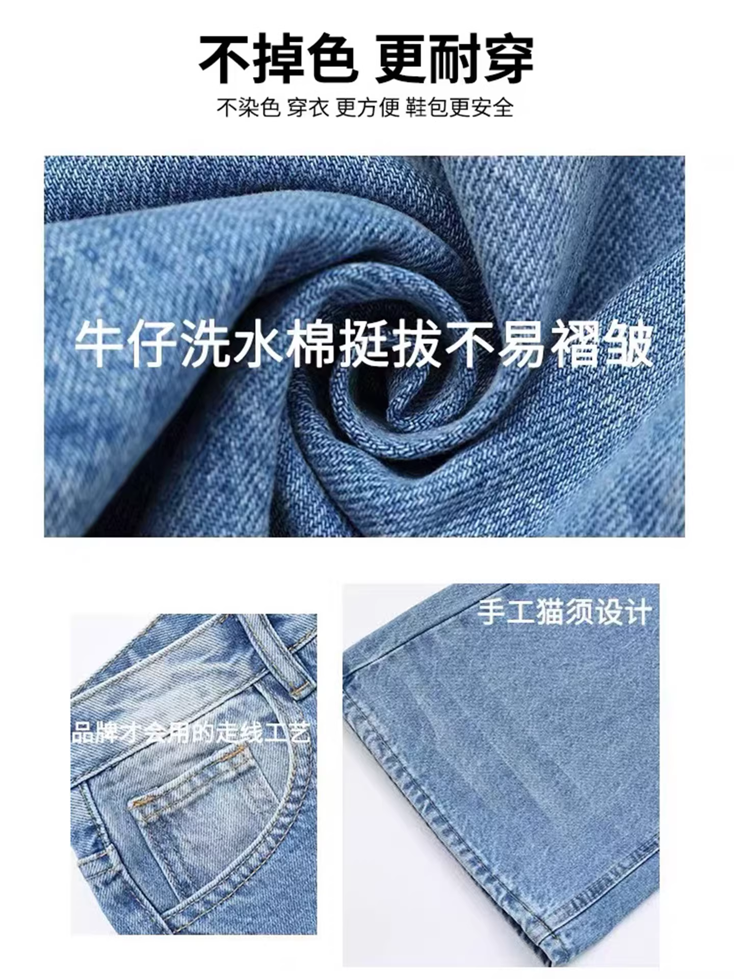 Quần jeans nữ La Chapelle kiểu Mỹ, cạp cao, ống rộng, dáng suông dài chấm đất, mùa thu đông 2025 mới