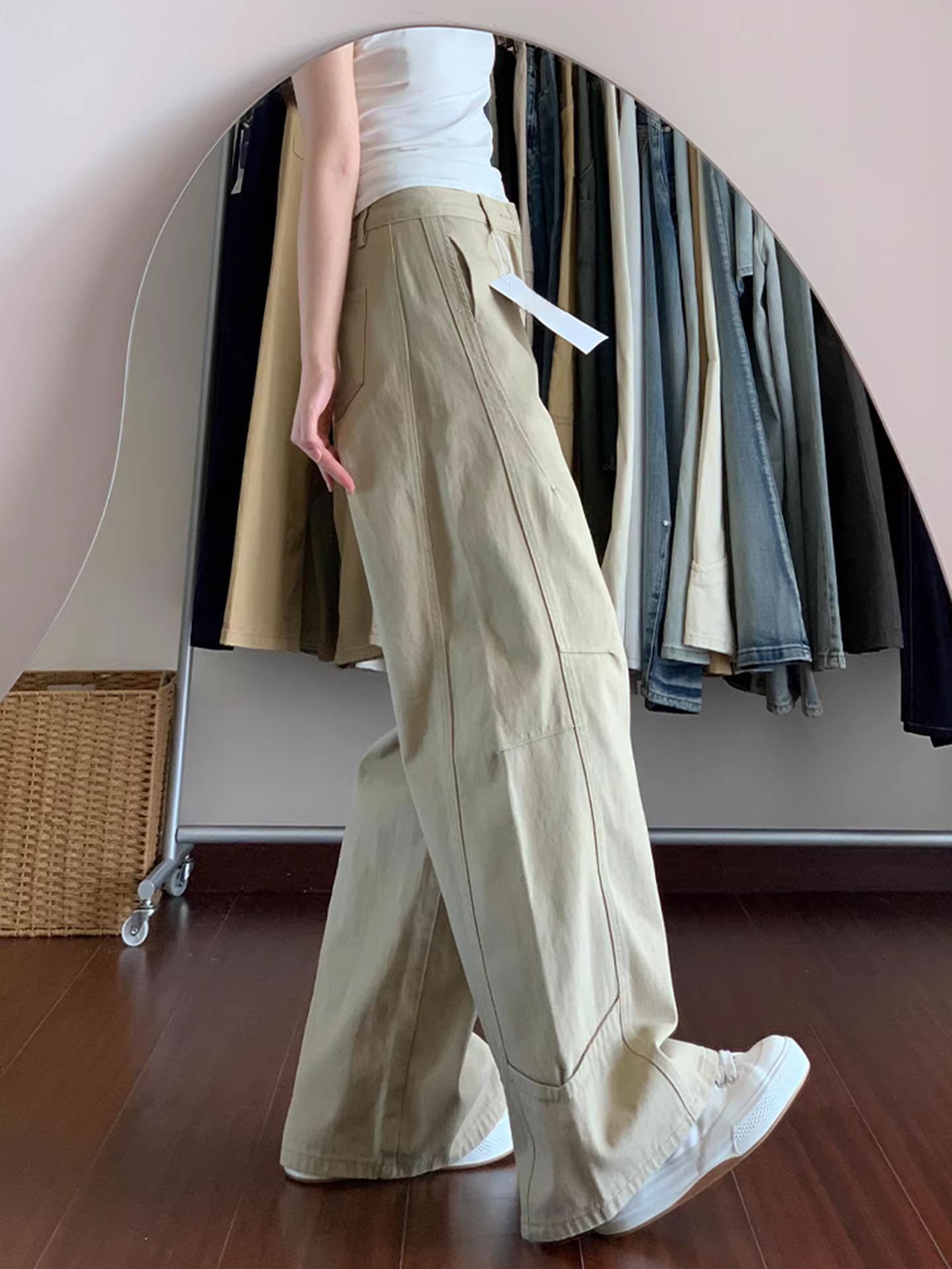 Quần jeans kaki La Chapelle dáng rộng, cạp cao, suông, dành cho nữ, mẫu mới thu đông 2025