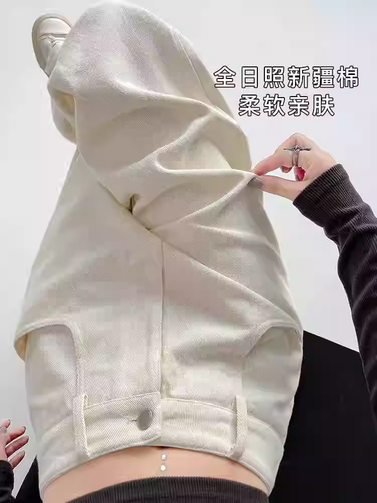 Quần jeans trắng La Chapelle ống rộng dành cho nữ, kiểu mới thu đông 2025, cạp cao, dáng rộng, nhỏ nhắn, quần ống đứng suôn mềm.