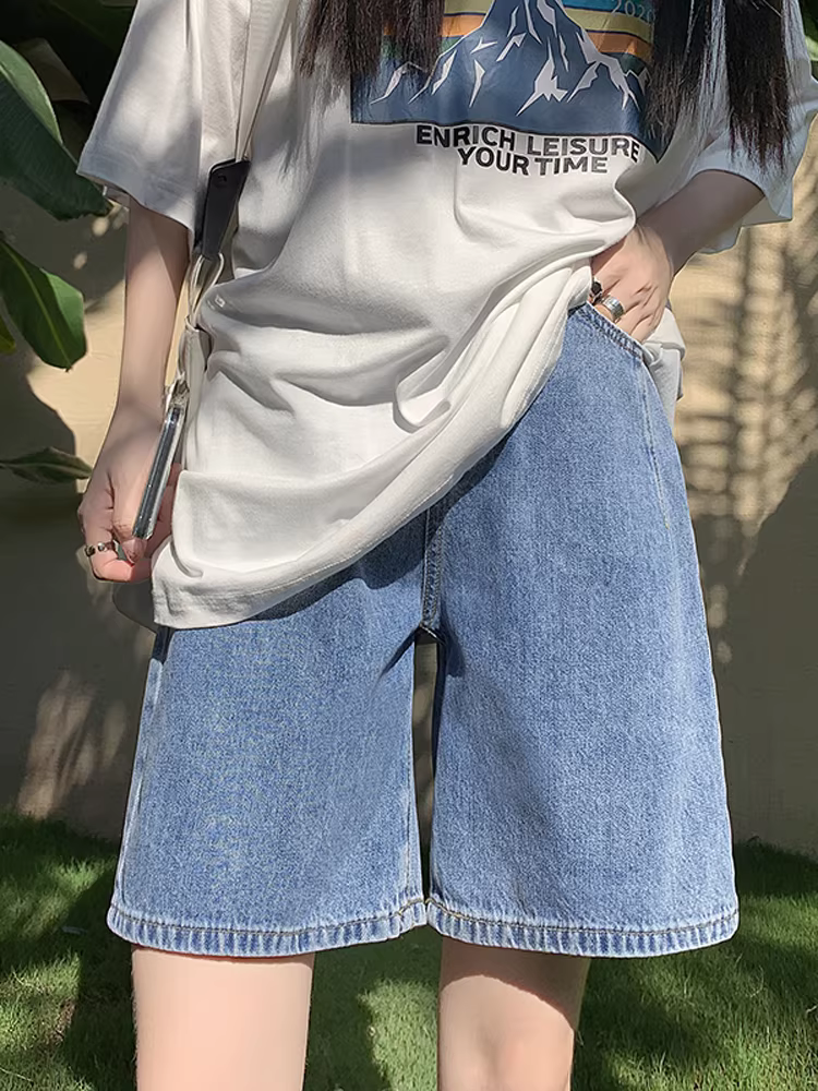 Quần short denim lưng cao La Chapelle dành cho nữ, kiểu mới hè 2025, dáng nhỏ nhắn, rộng rãi, tôn dáng, ống thẳng, dài ngang đùi.