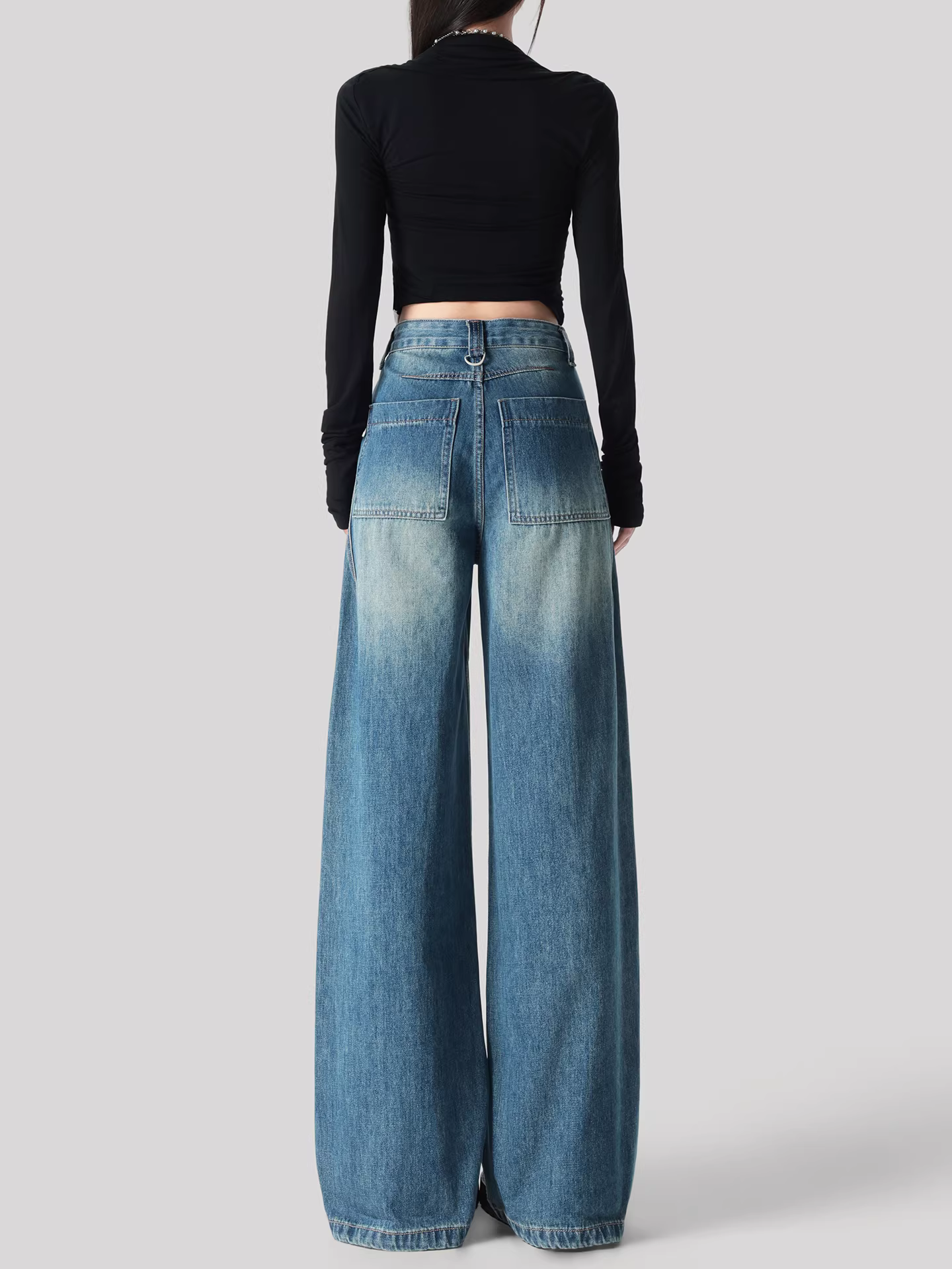 Quần jeans ống rộng La Chapelle kiểu retro dành cho nữ, mẫu mới thu đông 2025, cạp cao, dáng rộng, thẳng, dành cho người nhỏ nhắn