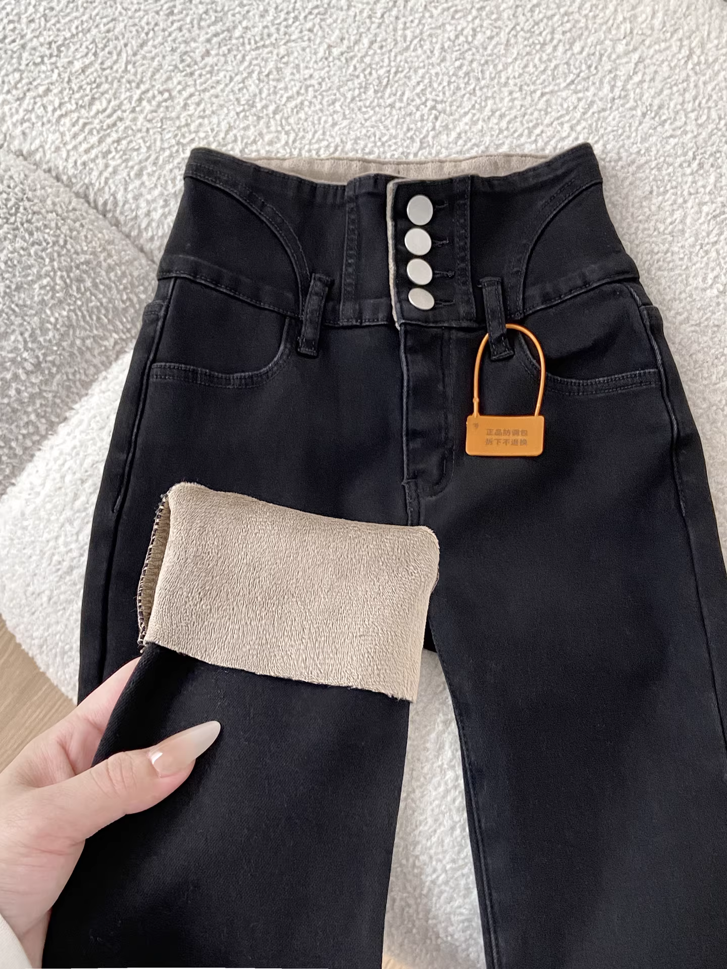 Quần jean nữ La Chapelle kiểu dáng ôm sát, lót lông dày dặn, chất liệu co giãn, kiểu dáng bút chì, mới mùa thu đông 2025