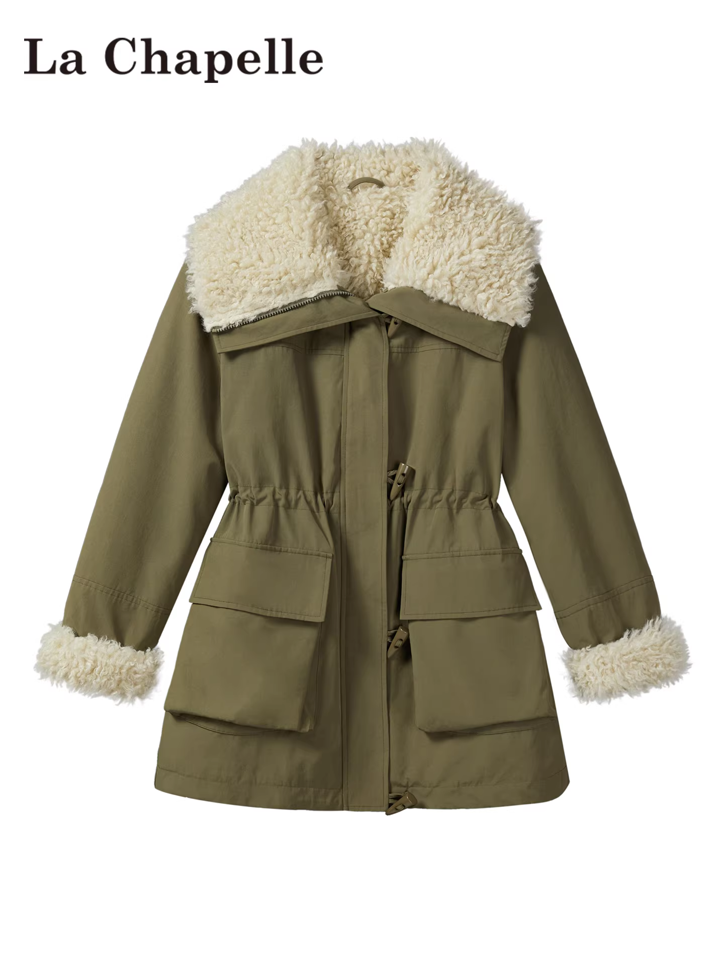 Áo khoác có cổ lớn màu xanh lá cây La Chapelle dành cho nữ, áo khoác ngoài dài tay dáng rộng mùa thu đông mới năm 2025.