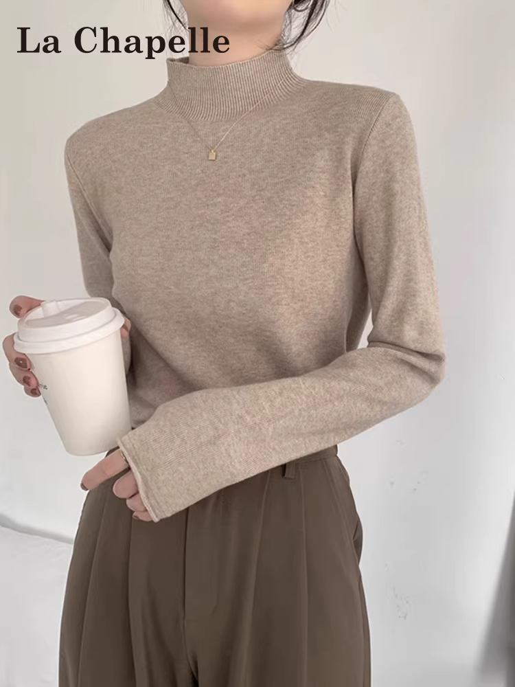 Áo len dệt kim dài tay kiểu Hàn Quốc La Chapelle dành cho nữ, mẫu mới thu đông 2025, áo len cổ lọ nửa cao, lớp áo lót