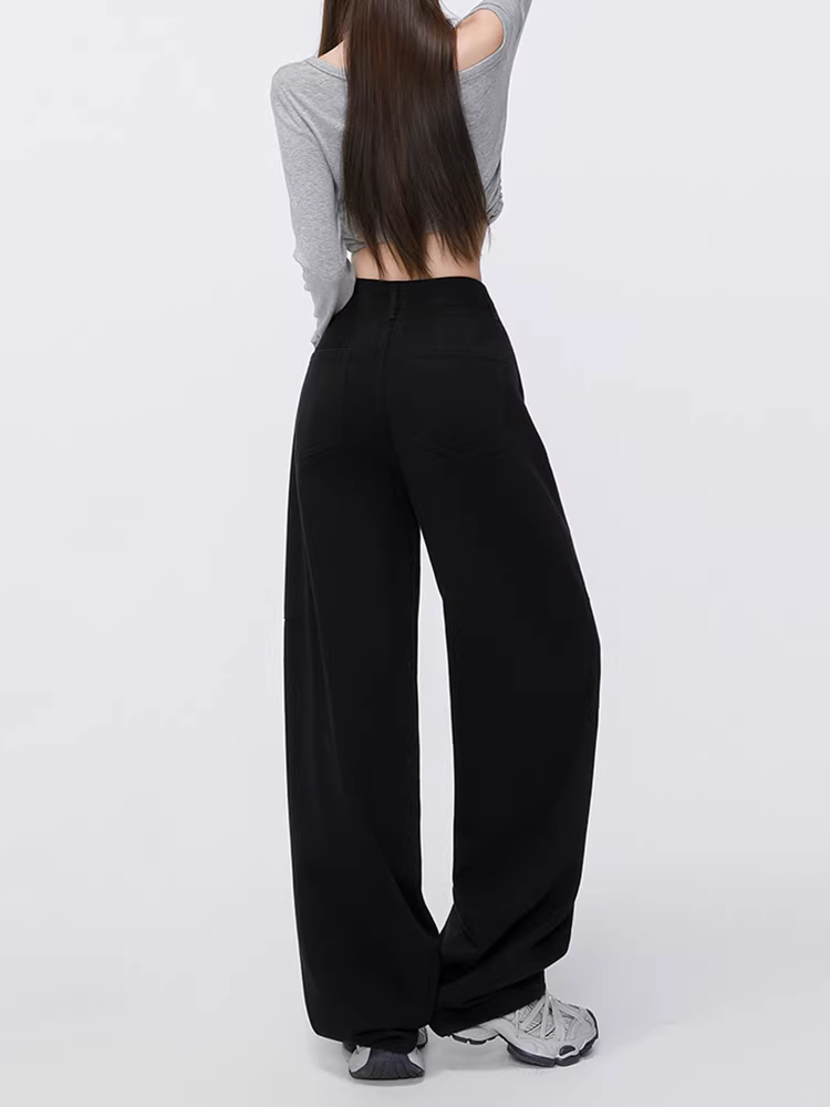 Quần jeans đen La Chapelle ống rộng dành cho nữ, kiểu mới thu đông 2025, quần dáng suông lưng cao, size nhỏ.