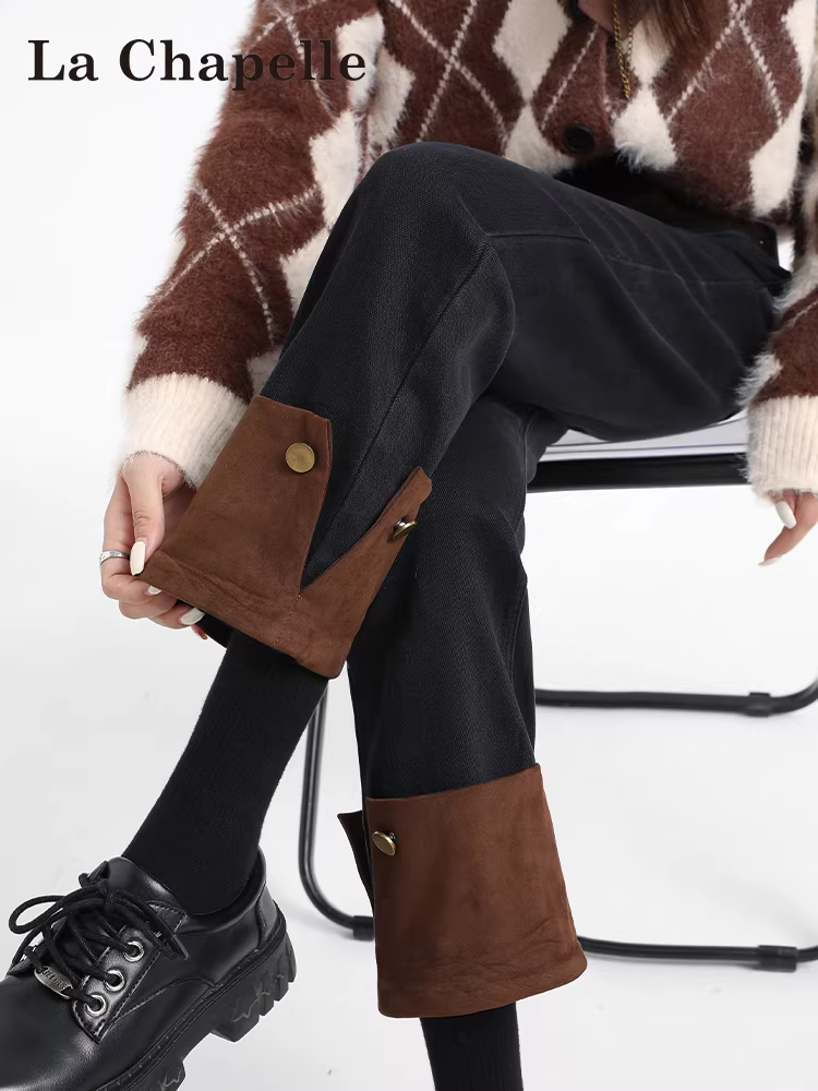 Quần jean đen dáng ôm La Chapelle dành cho nữ, mẫu mới thu đông 2025, cạp cao, tôn dáng, kiểu dáng thuốc lá, size nhỏ nhắn