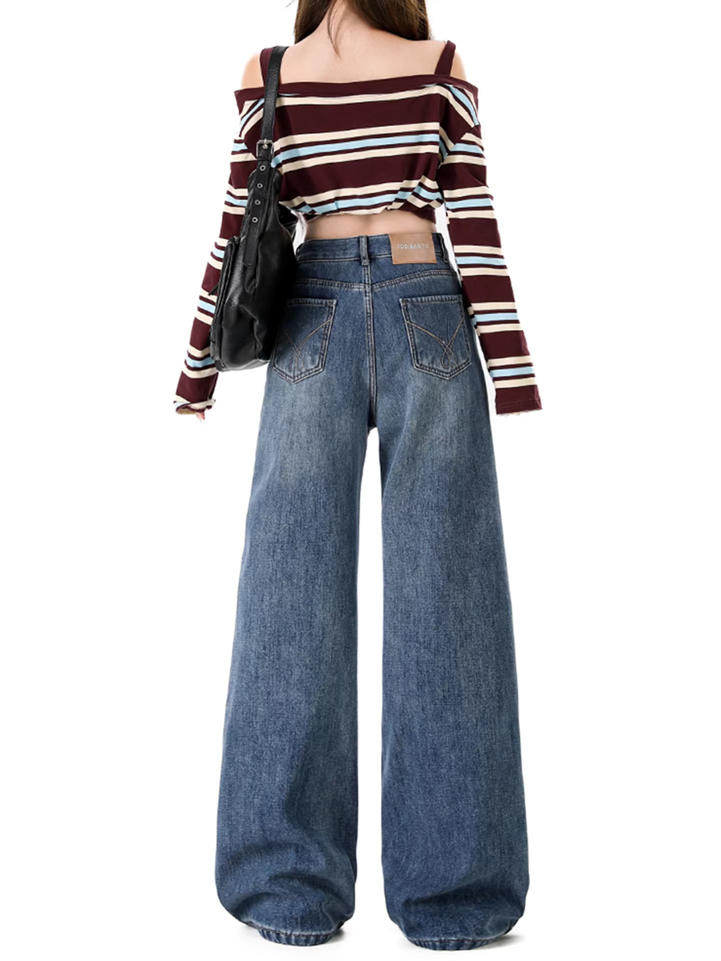 Quần jeans ống rộng lót lông dày kiểu La Chapelle dành cho nữ, mẫu mới thu đông 2025, cạp cao, dáng rộng, thẳng