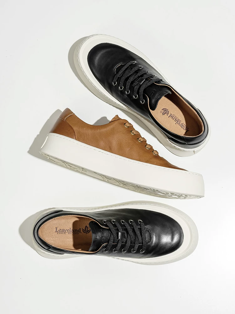 Giày thể thao nam da thật Maple Leaf Giày da nam thông thường đa năng mới Giày đế dày tăng chiều cao Phong cách mùa thu hợp thời trang