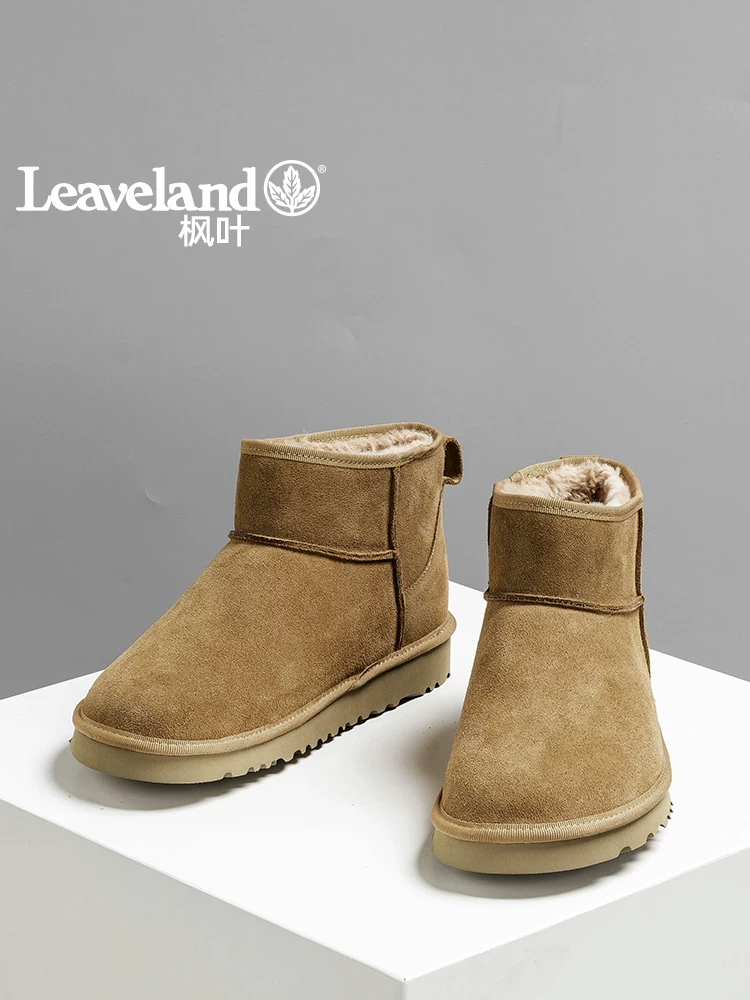 Giày da thật nam Maple Leaf Giày cotton đa năng mùa đông Phong cách mới lót lông cừu ấm áp Giày bốt đi tuyết vùng đông bắc Giày bốt ngắn Xu hướng thời trang nữ