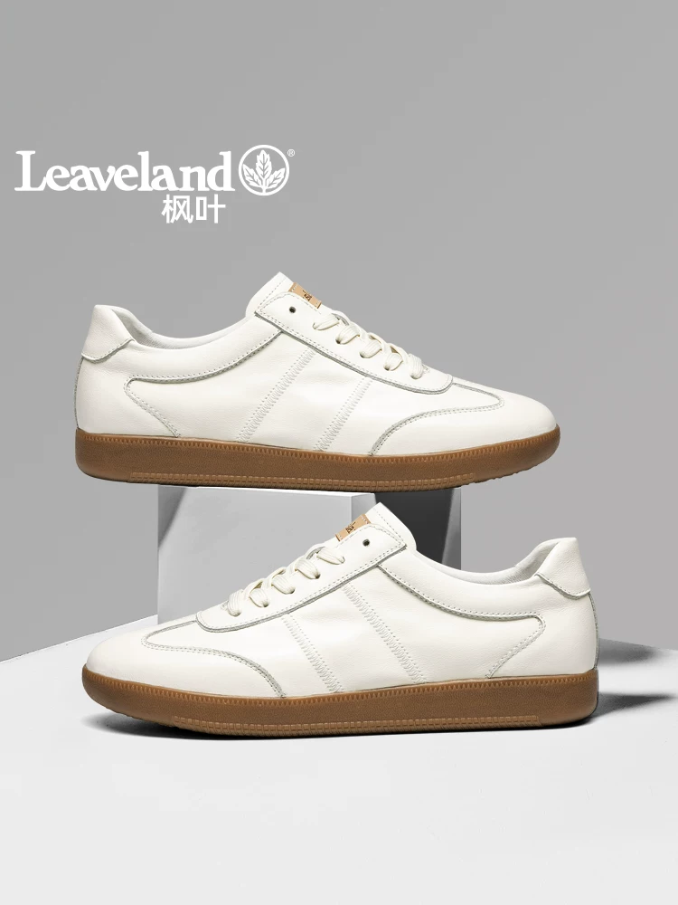 Giày Da Thật Nam Maple Leaf Màu Trắng Thoáng Khí Phong Cách Retro Giày Sneaker Nam Đa Năng Phong Cách Thường Ngày Giày Tập Luyện Đức Thời Trang
