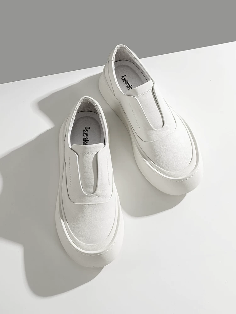 Giày nam Maple Leaf Da thật Giày trắng Giày đế dày đa năng cho nam Giày lười đế dày Giày thể thao tăng chiều cao Giày trắng cổ điển