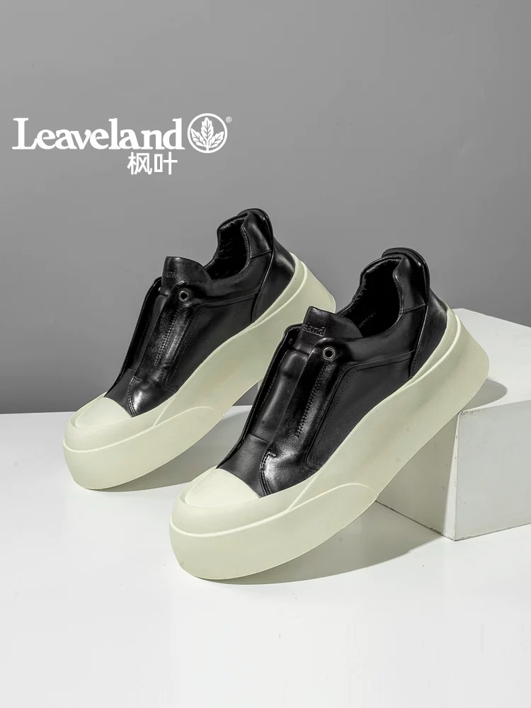 Giày nam Maple Leaf Giày thể thao nam da thật Giày lười mùa đông Giày đế dày tăng chiều cao Giày nữ Giày thường phong cách nam