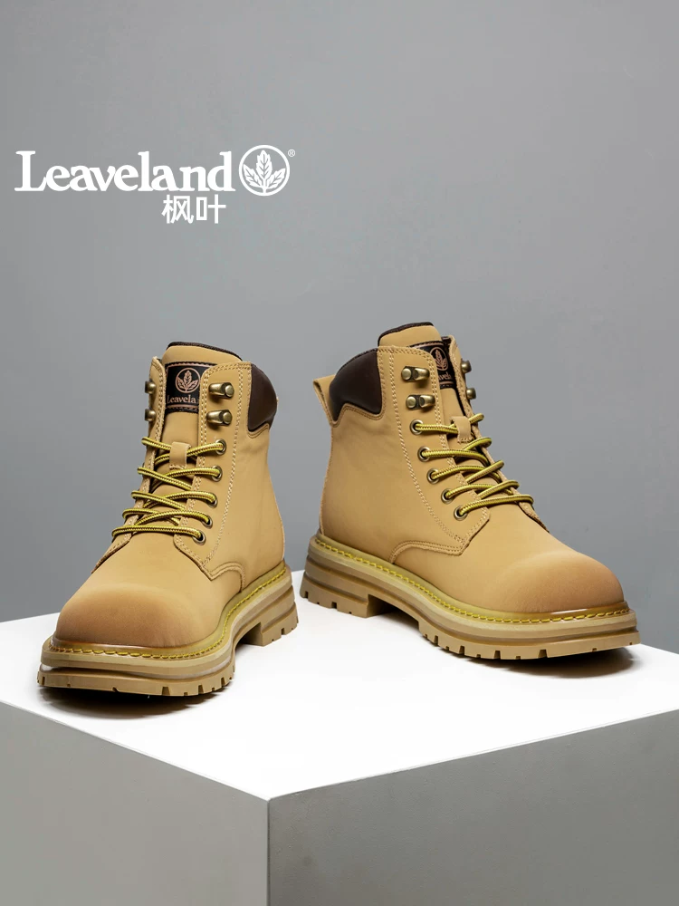 Giày nam Maple Leaf, giày bốt màu vàng thời trang, giày bốt làm việc ngoài trời nam, giày đôi, giày bốt cổ điển, giày bông ấm áp, giày Martin nữ