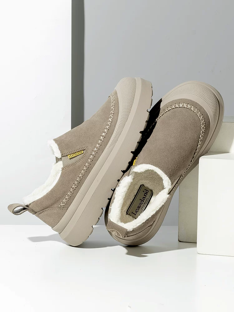 Giày bốt đi tuyết mùa đông nam Maple Leaf, Giày cotton ấm lót lông cừu cho nam, Giày lười đế dày tăng chiều cao cho nữ, Giày kiểu dáng thấp cổ hợp thời trang