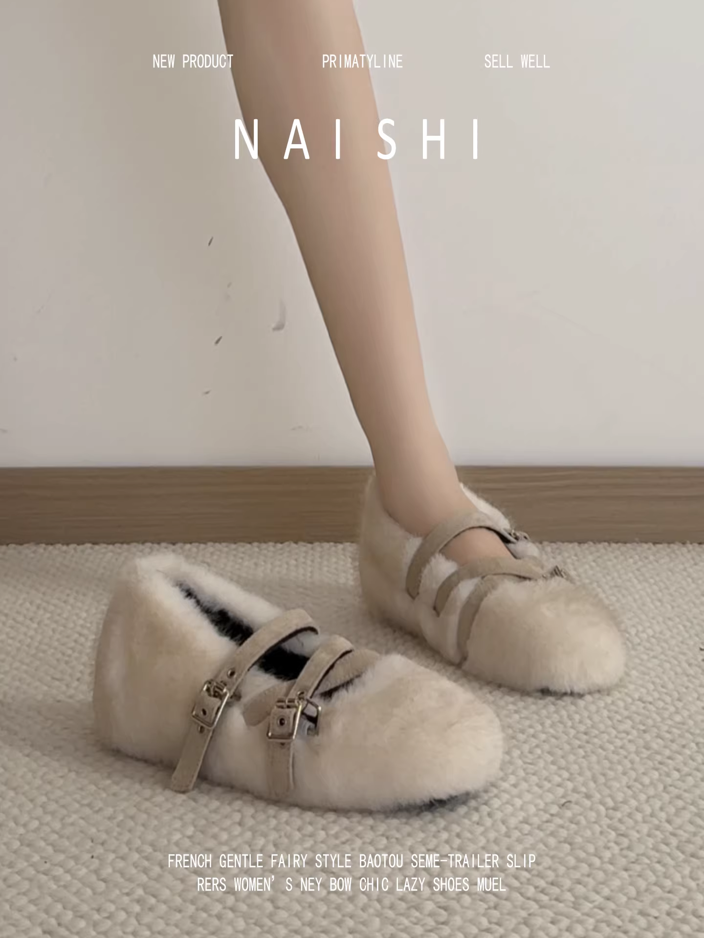 Phiên bản da cừu! Giày Mary Jane kiểu Pháp tăng chiều cao, giày lót lông mềm mại kiểu tiên nữ, giày cotton quai đơn.