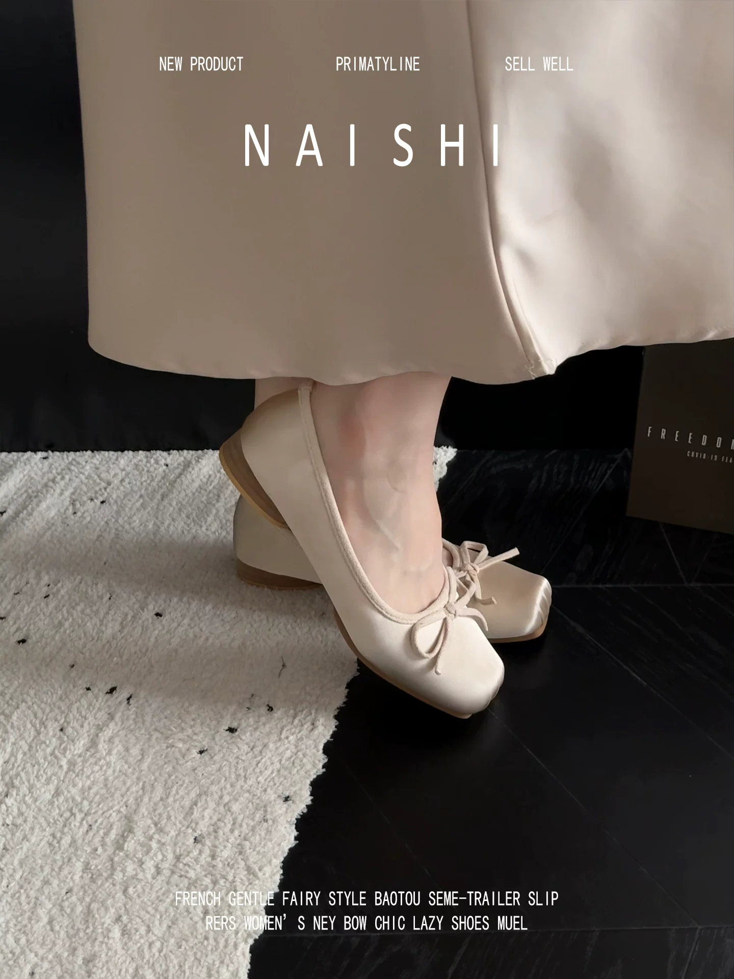 Phiên bản da cừu! Giày Mary Jane mũi vuông kiểu Pháp, đế thấp, có nơ kiểu tiên nữ, phối cùng chân váy, giày bệt satin dành cho nữ.