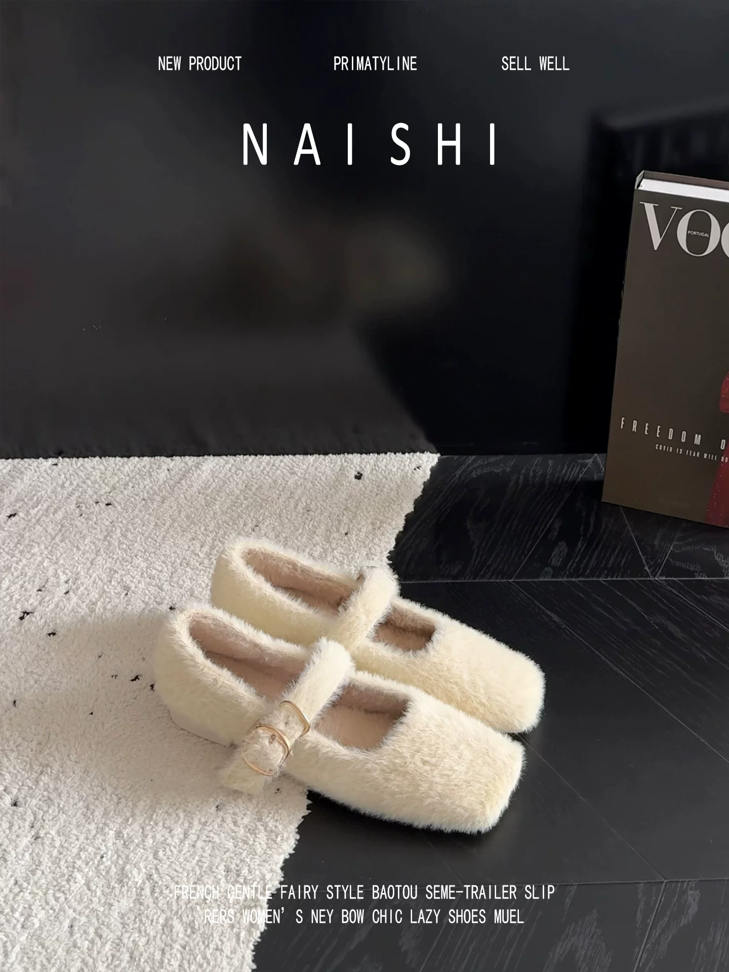 Phiên bản da cừu! Giày Mary Jane mũi vuông kiểu Pháp dành cho nữ với dây quai khóa đơn, giày lông phong cách tiên nữ, giày đơn miệng nông thanh lịch.