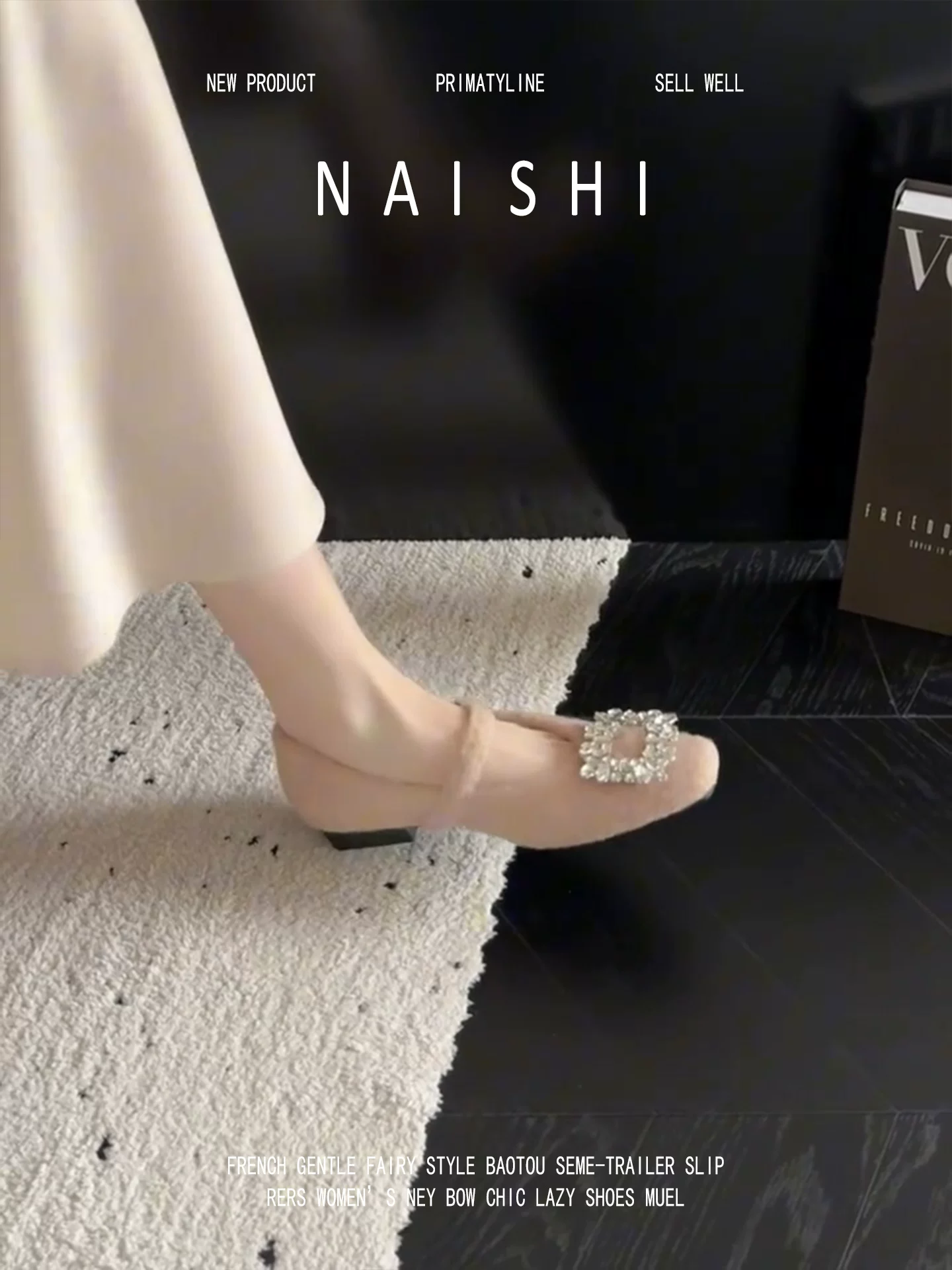 Phiên bản da cừu! Giày đế vuông đính đá giả cổ điển dành cho nữ, giày Mary Jane mũi vuông bằng len thanh lịch để đi làm.