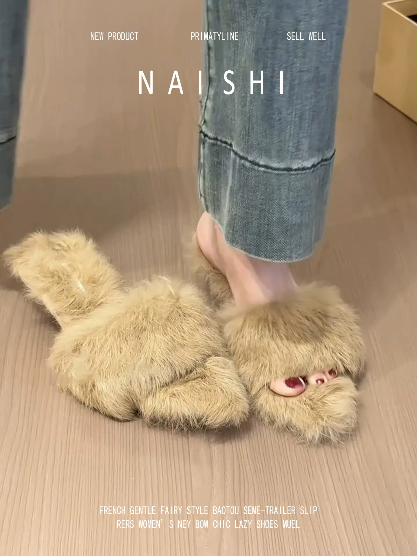 Phiên bản da cừu! Giày lười lông thú kiểu Pháp dành cho nữ, gót thấp, kiểu nửa dép kín mũi, mũi nhọn, lông thú.