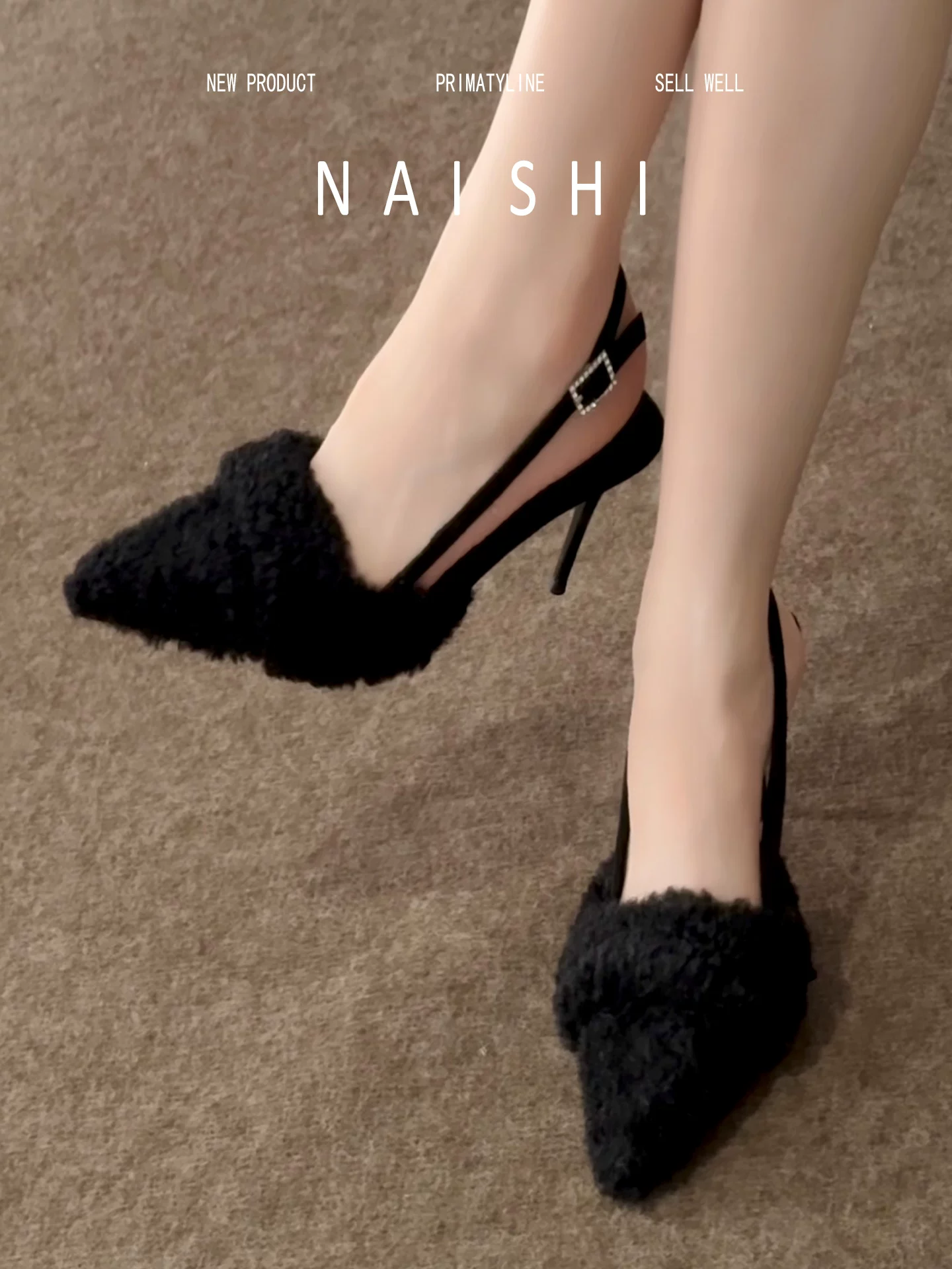 Phiên bản da cừu! Giày mules mũi nhọn viền len cừu, giày cao gót thanh lịch và sành điệu dành cho nữ.