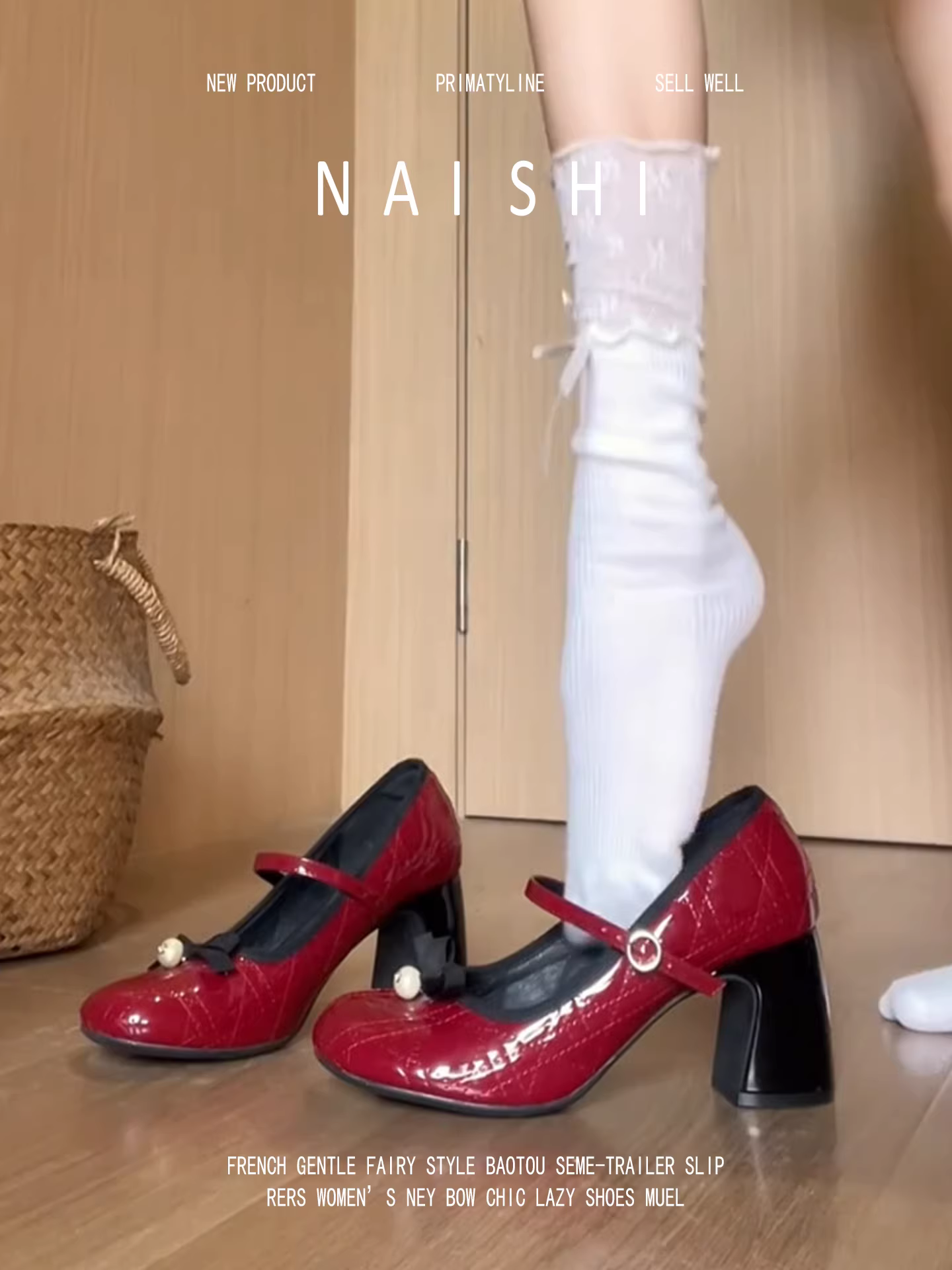 Phiên bản da cừu! Giày Mary Jane cao gót kiểu Chanel với nơ ngọc trai và dây đeo đơn, giày cao gót đế thô dành cho nữ.