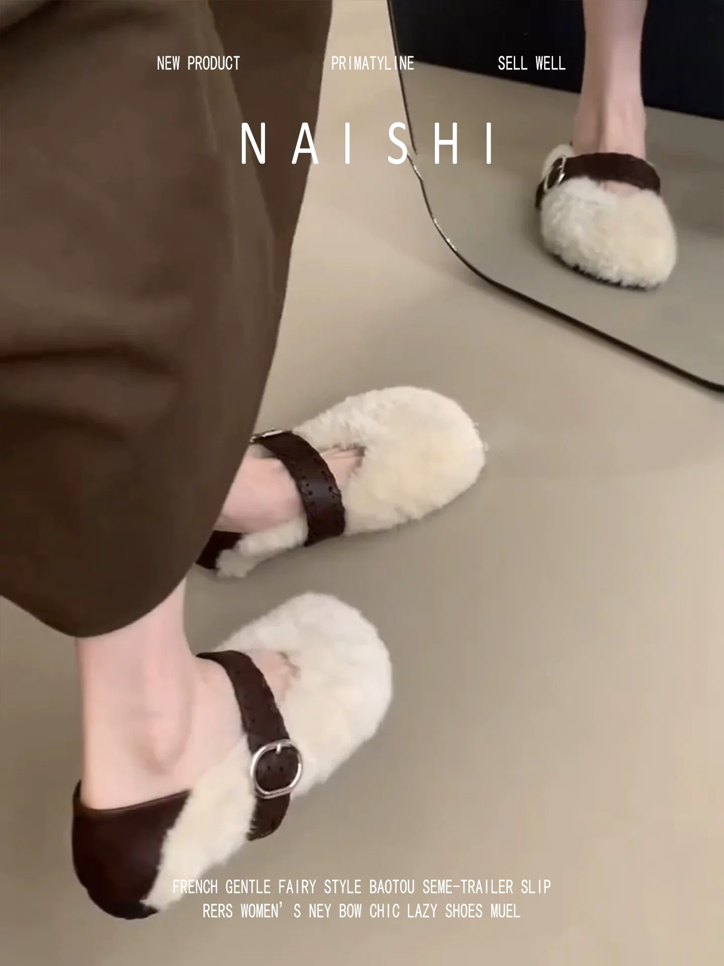 Phiên bản da cừu! Giày Mary Jane lông màu trắng kiểu Pháp dành cho nữ, quai đơn, đế mềm, kiểu Birkenstock phủ kín, giày lười lông mềm.