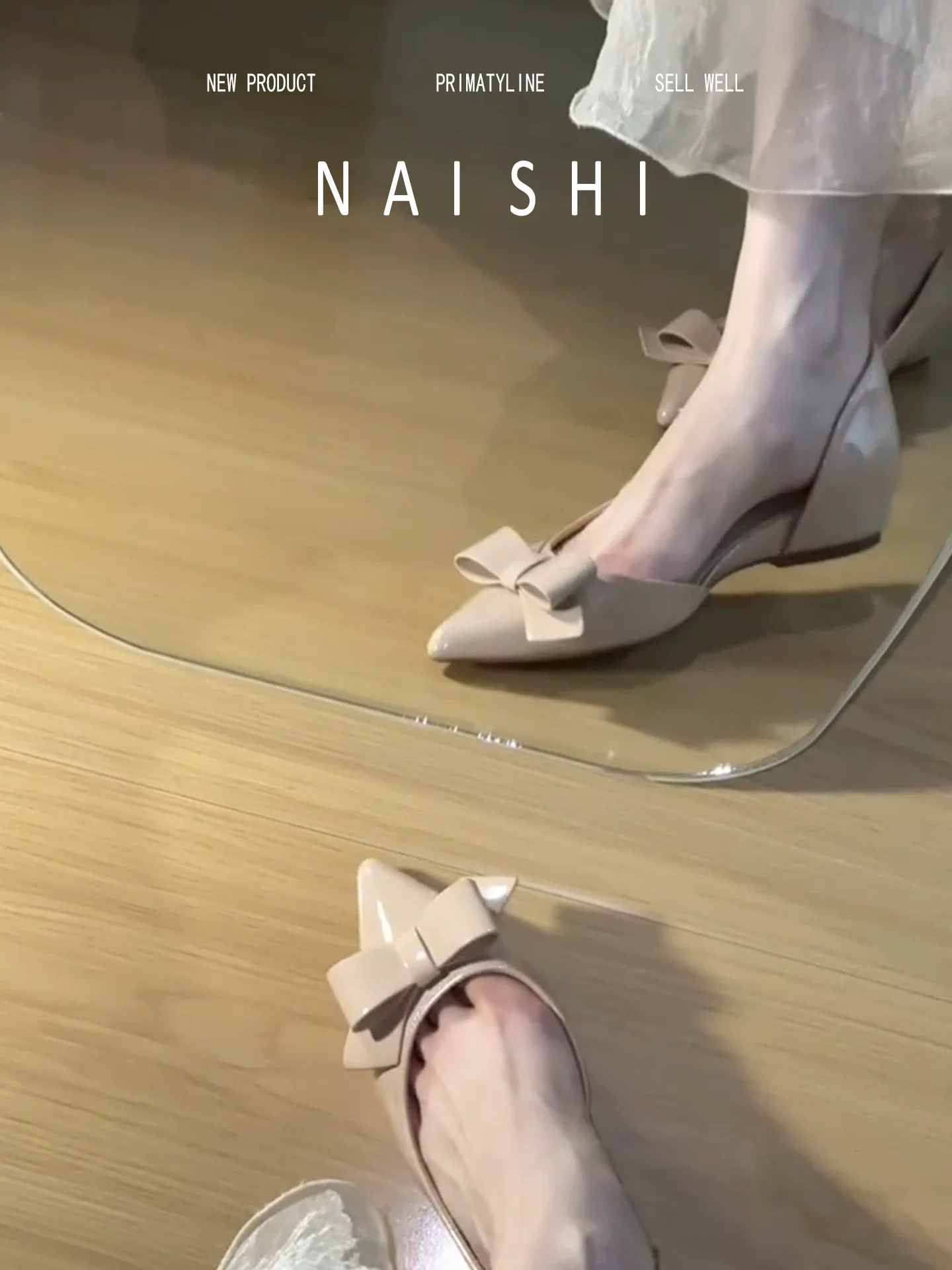 Phiên bản da cừu! Giày sandal hở mũi, buộc nơ, kiểu dáng thanh lịch và dịu dàng, màu nude, giày đơn giản có đế nâng chiều cao ẩn, kiểu Mary Jane đế thấp.