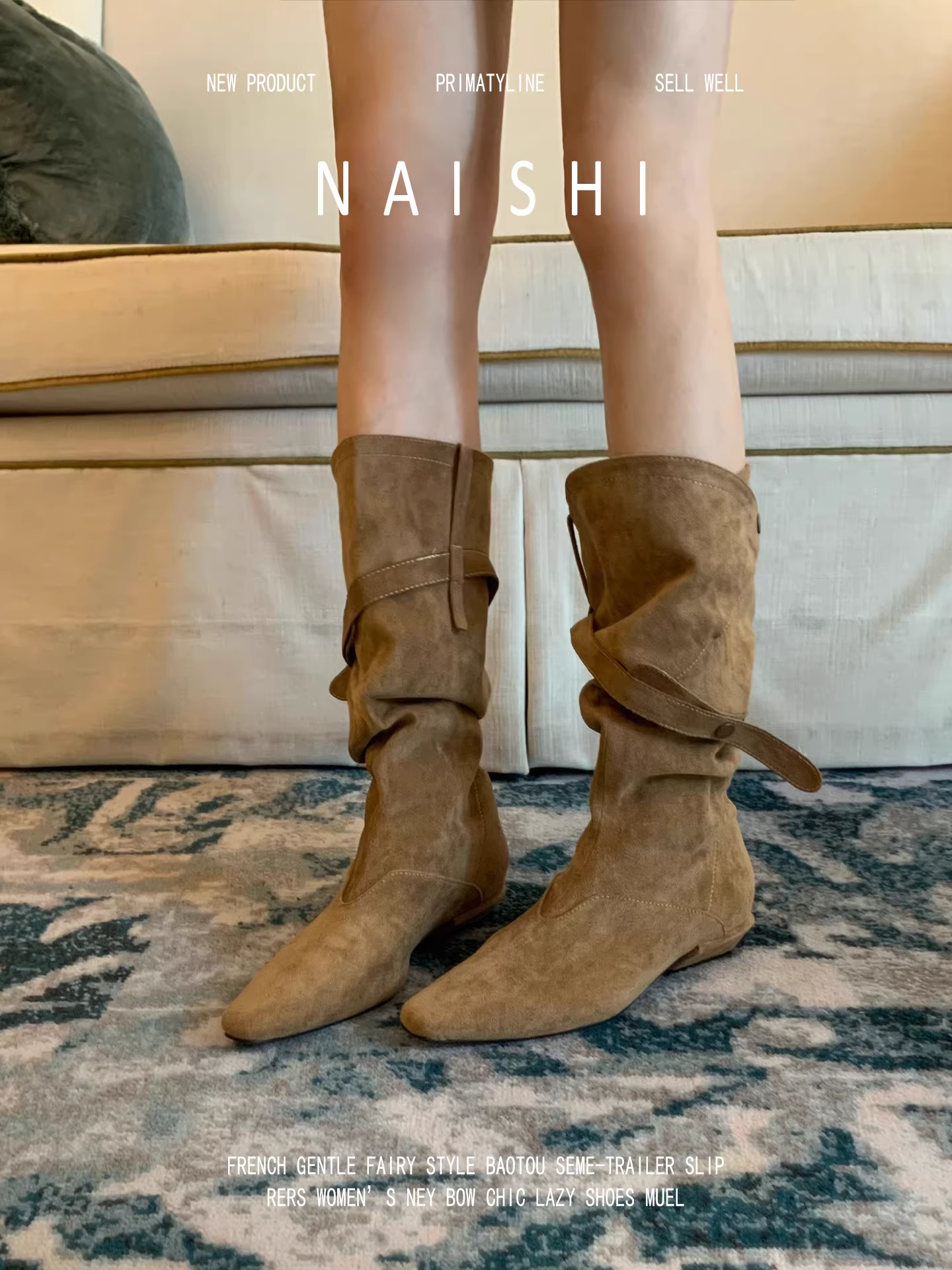 Phiên bản da cừu! Giày cao cổ da lộn cổ điển, kiểu dáng miền hoang, giày cao cổ kiểu miền Tây với khóa thắt lưng được thiết kế, gót thấp, mũi vuông, ủng dài.