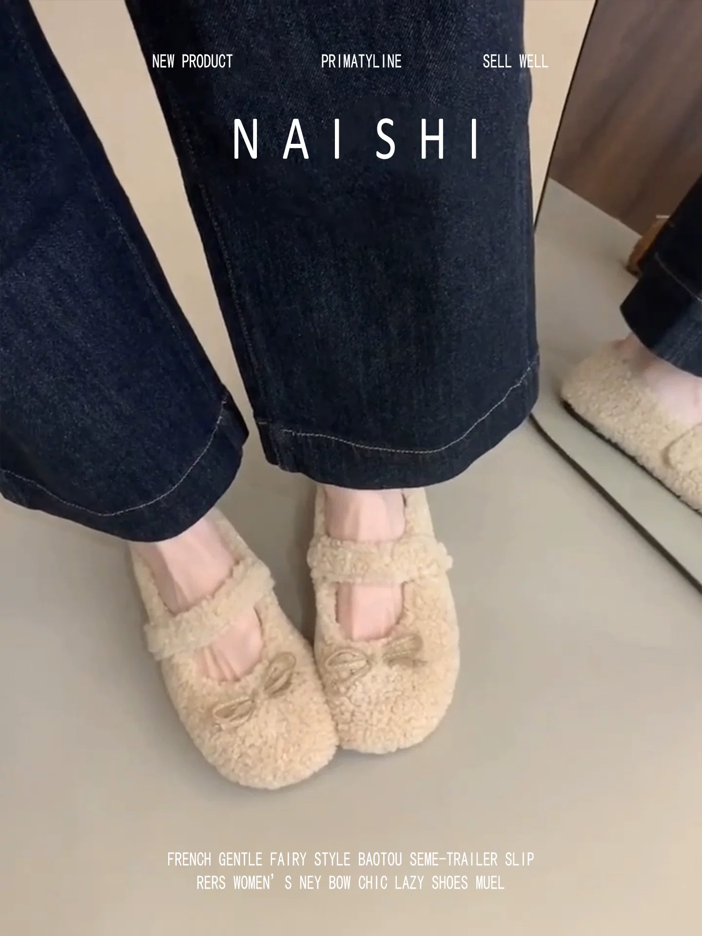 Phiên bản da cừu! Giày lông có nơ ngọt ngào, giày Mary Jane mũi tròn đa năng dành cho nữ, giày cotton lót lông mùa đông, giày lười.