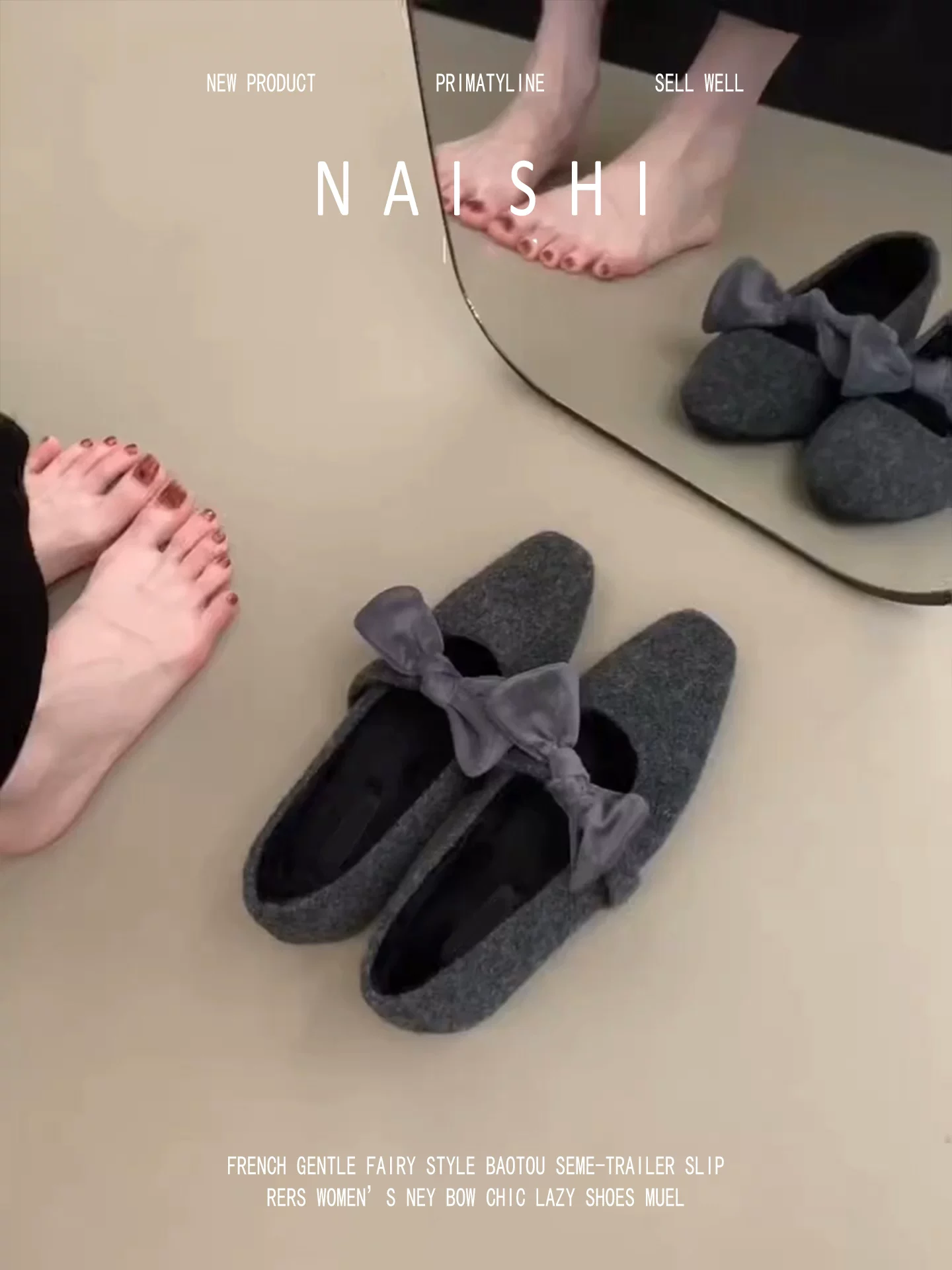 Phiên bản da cừu! Giày Mary Jane len màu xám, giày đế bằng tăng chiều cao đa năng có nơ, phối cùng váy, giày bà ngoại cổ điển.