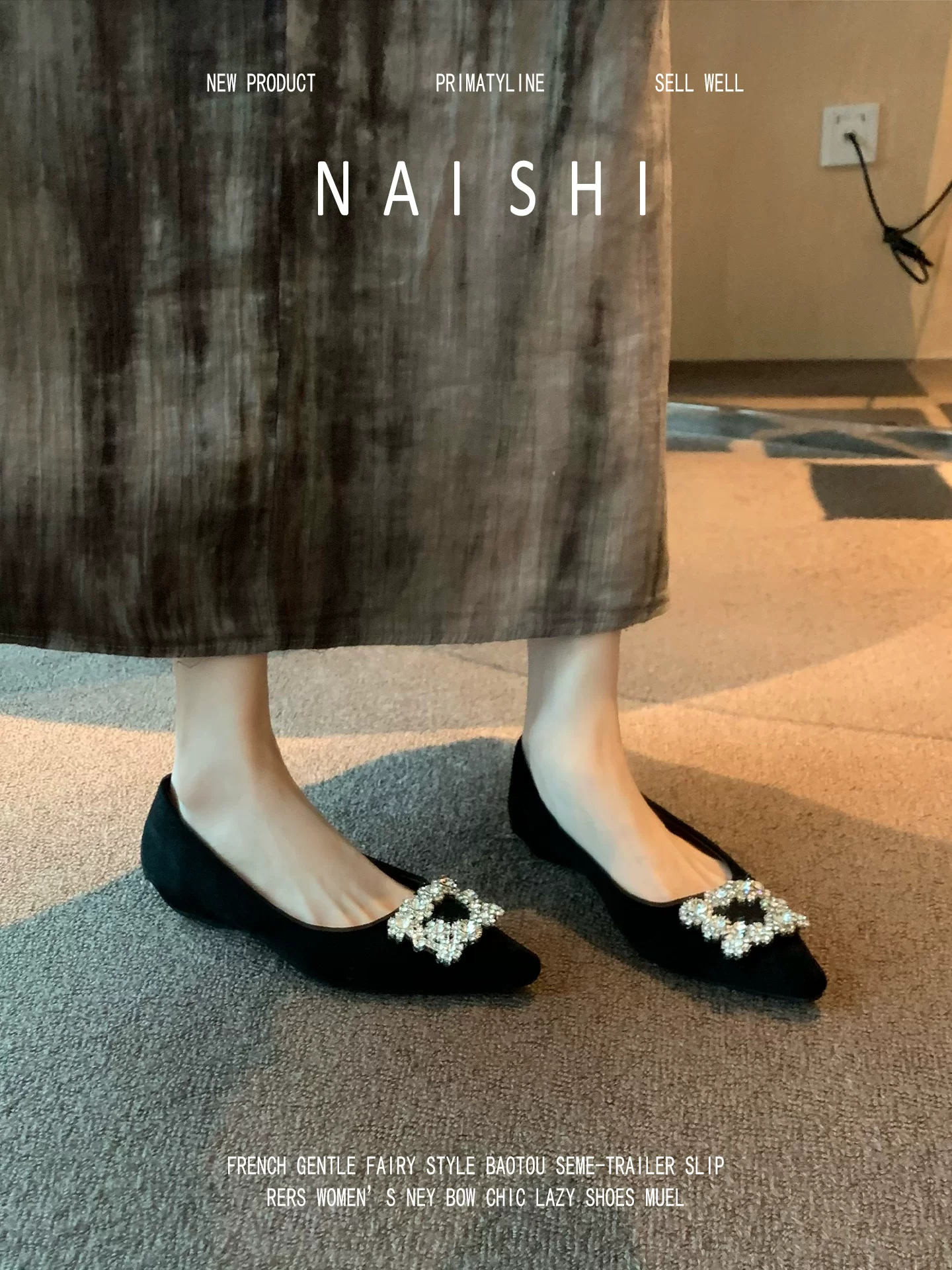 Phiên bản da cừu! Giày Mary Jane kiểu Pháp có khóa vuông đính đá cho nữ, kiểu lười, gót cao, phối cùng váy, giày đi dự tiệc.