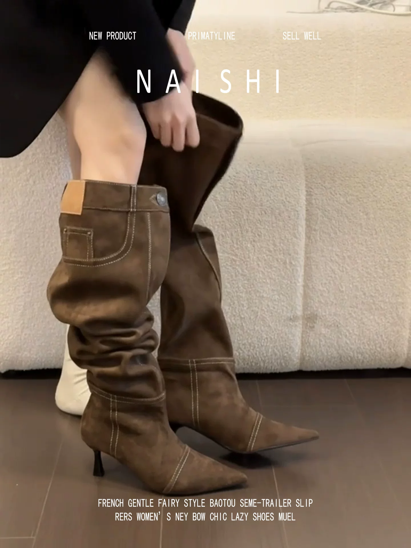 Phiên bản da cừu! Giày cao bồi kiểu miền Tây cổ điển với thiết kế lấy cảm hứng từ vùng đất hoang, giày cao gót mũi nhọn dành cho nữ, kiểu dáng lười.